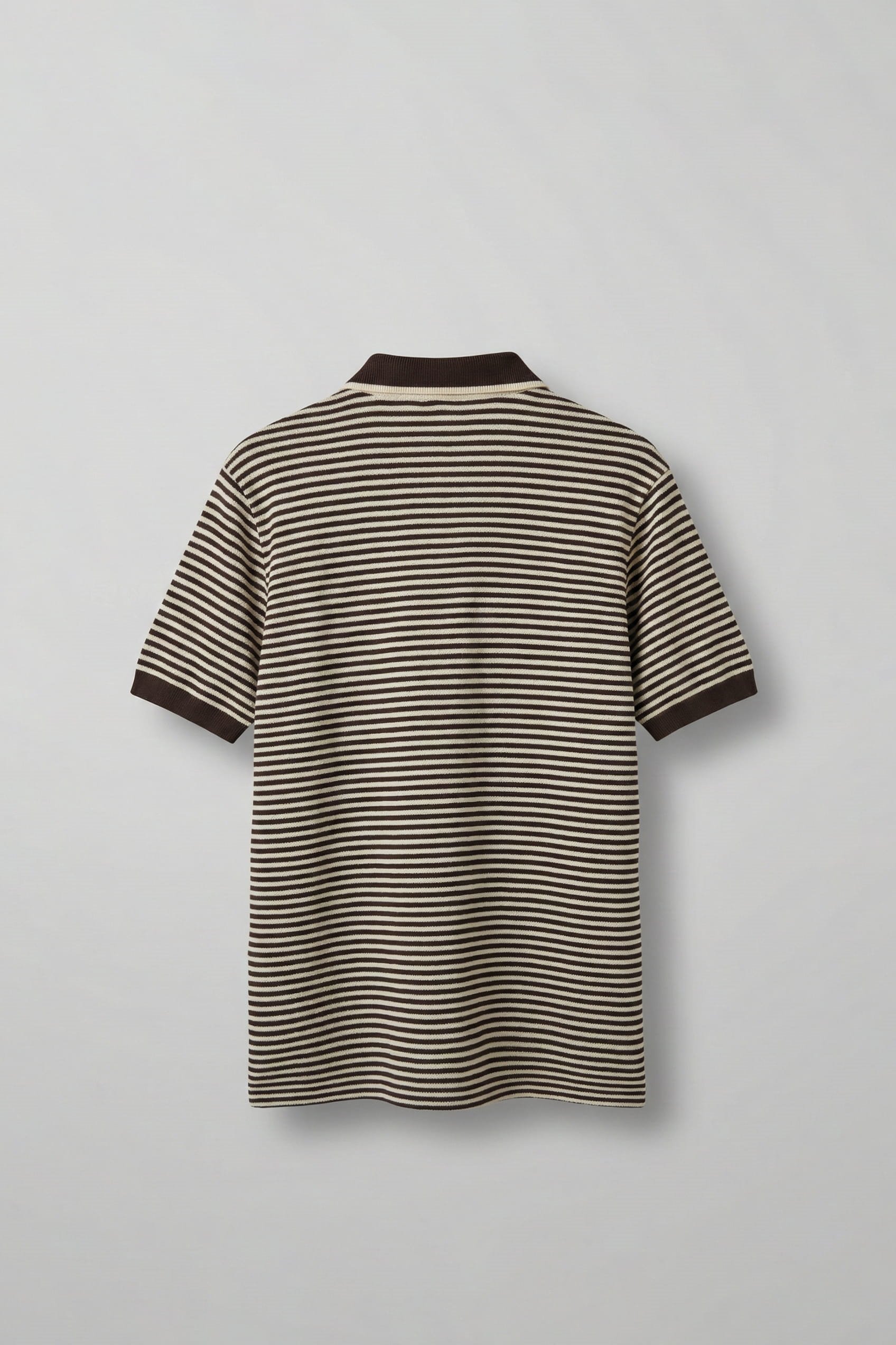 Erkek Regular Fit Çizgili Polo Yaka Örme T-Shirt Kahverengi
