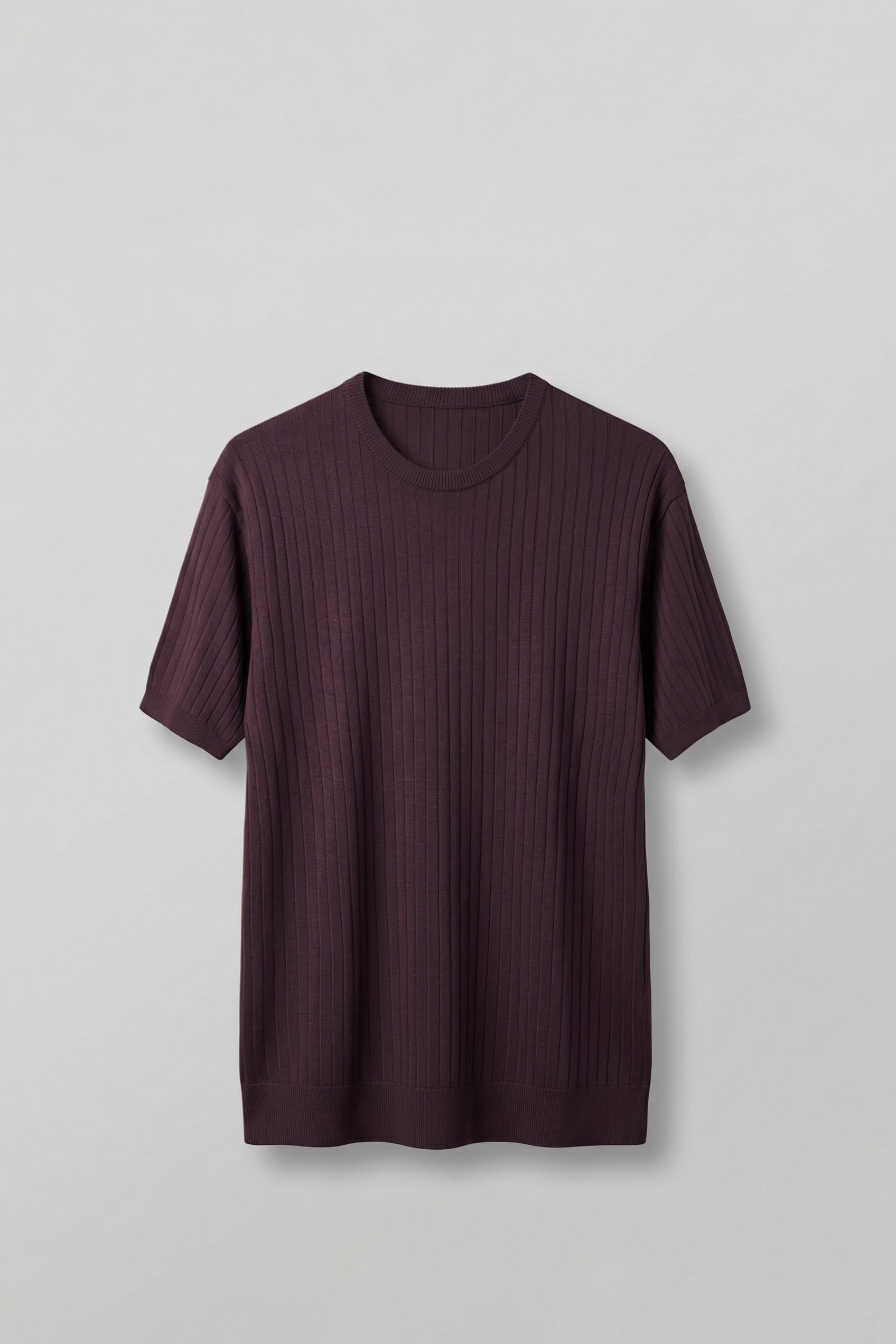 Erkek Regular Fit Fitilli Triko Bisiklet Yaka T-Shirt Bordo