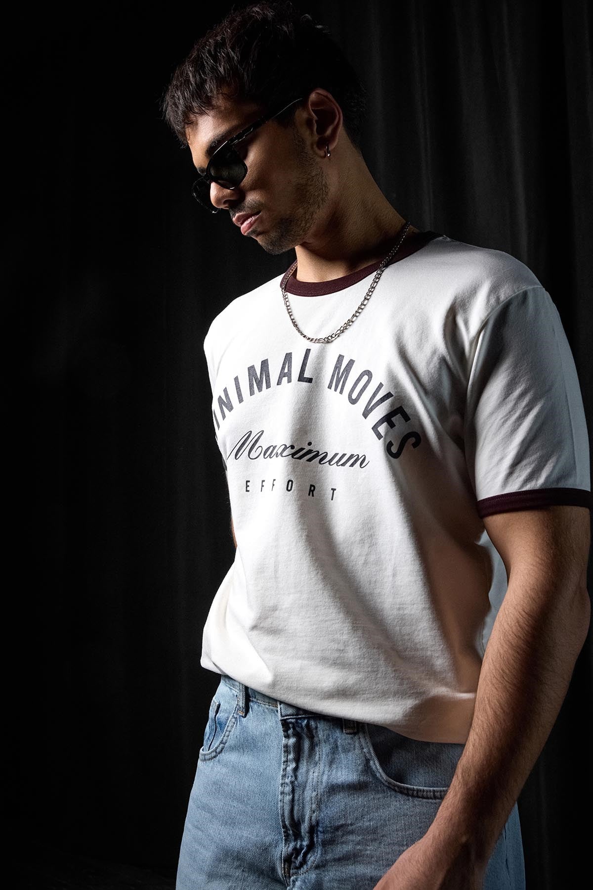 Erkek Regular Fit Kontrast Detaylı T-Shirt Ekru