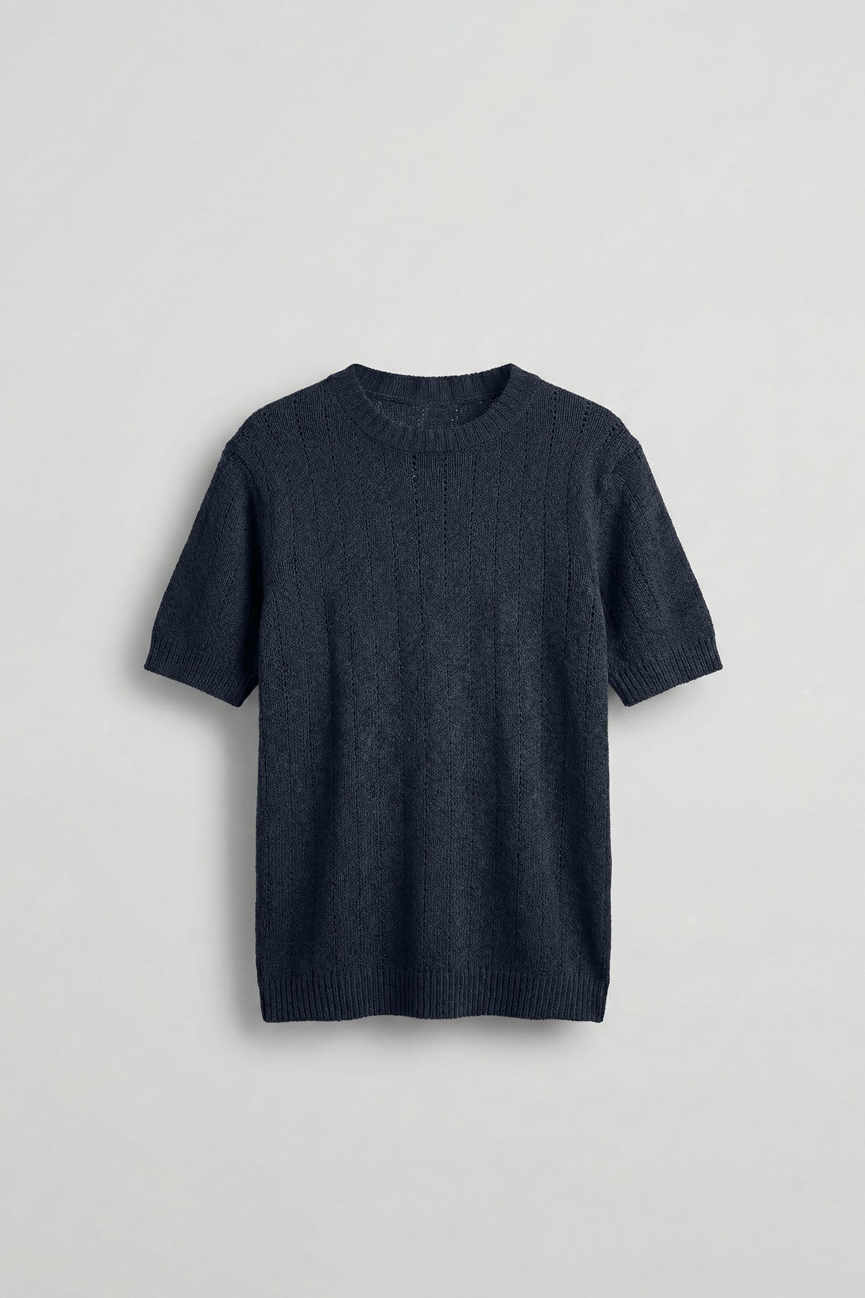 Erkek Regular Fit Örme Desenli T-Shirt Lacivert