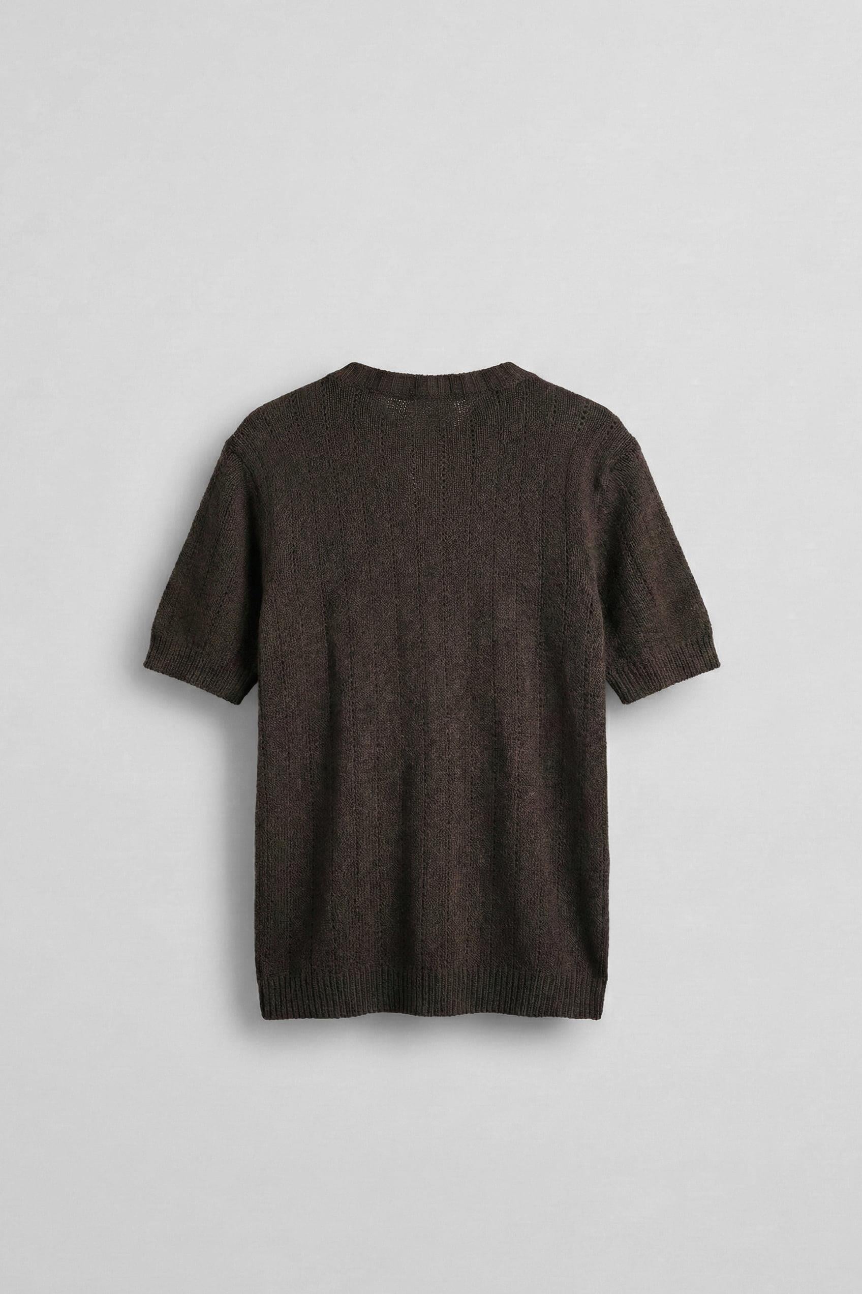 Erkek Regular Fit Örme Desenli T-Shirt Koyu Kahve
