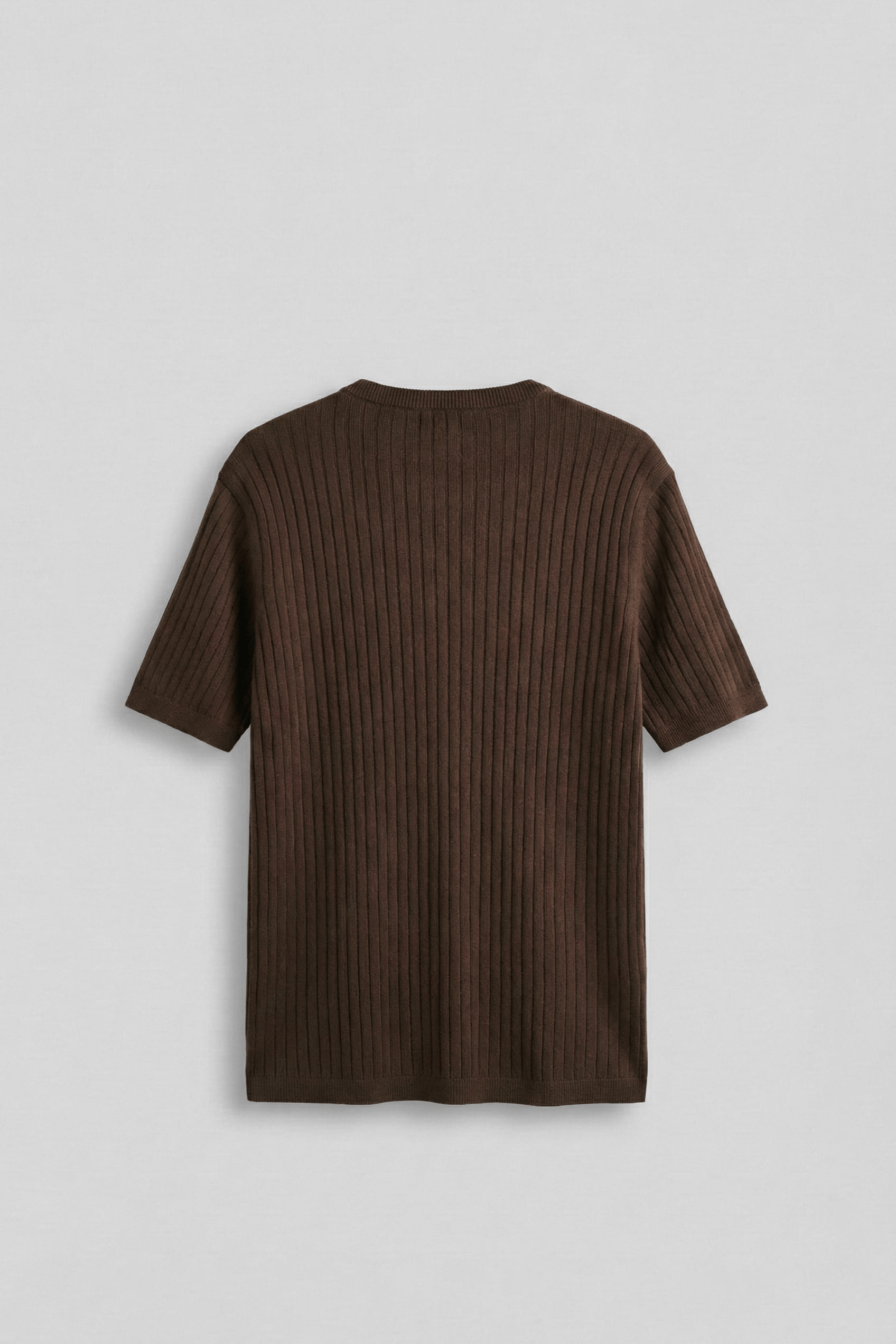 Erkek Regular Fit  Premium Fitilli Triko T-Shirt Kahverengi