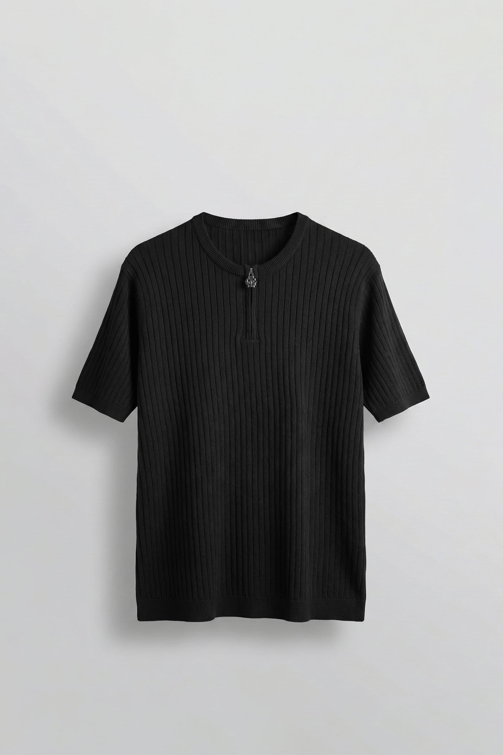 Erkek Regular Fit  Premium Fitilli Triko T-Shirt Siyah