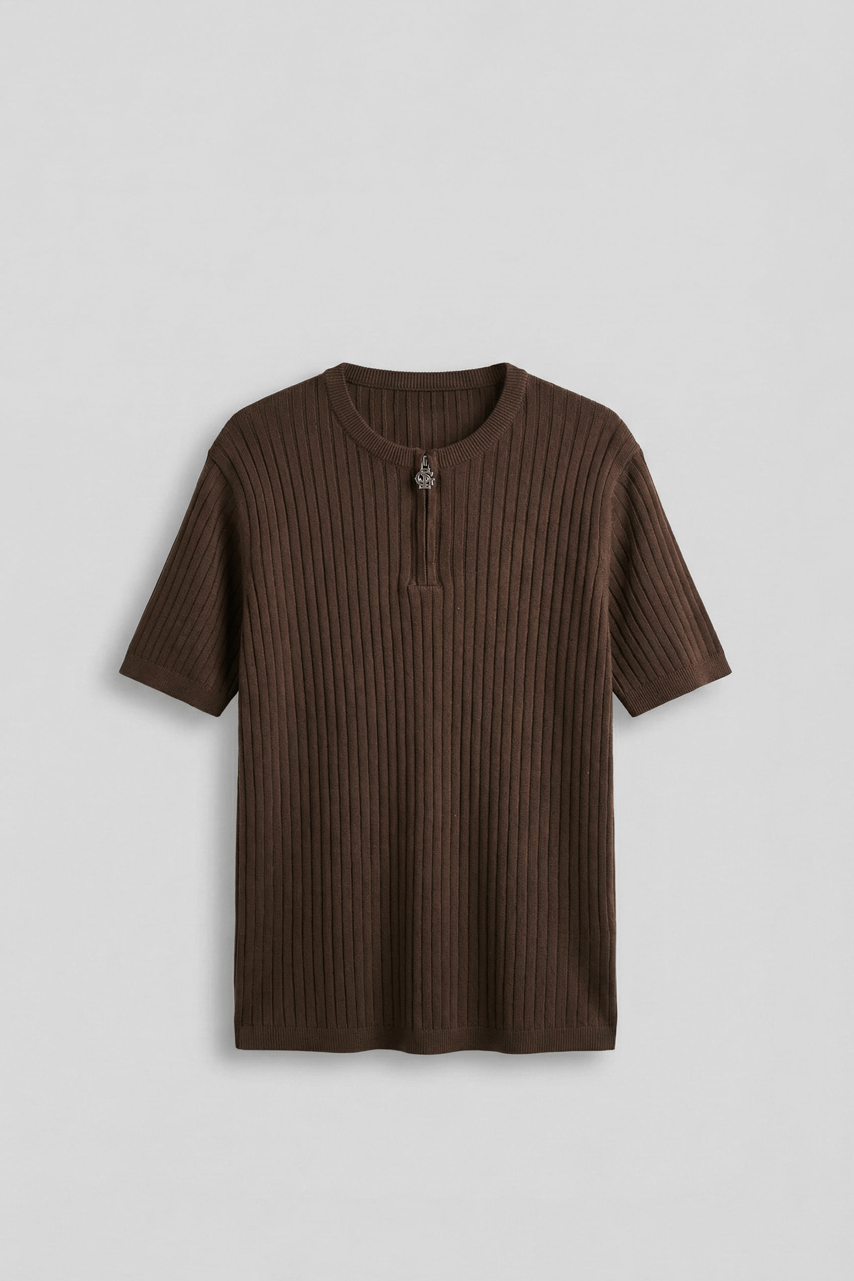 Erkek Regular Fit  Premium Fitilli Triko T-Shirt Kahverengi