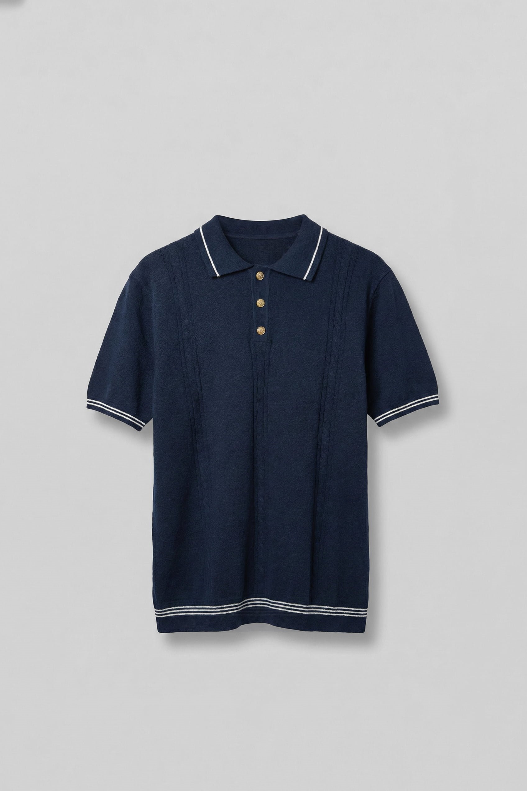 Erkek Regular Fit Saç Örgü Detaylı Triko Polo Yaka T Shirt Lacivert
