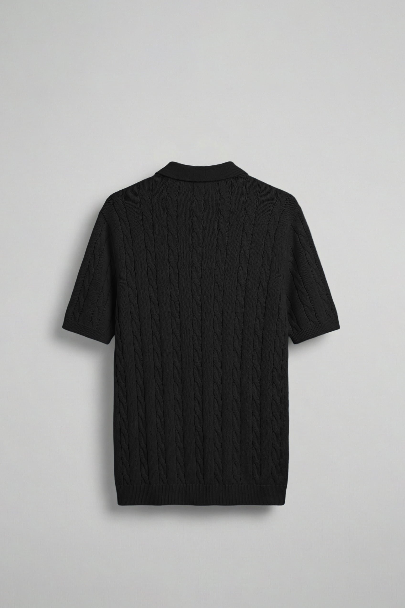 Erkek Regular Fit Saç Örgü Pamuklu Triko Polo Yaka T-Shirt Siyah