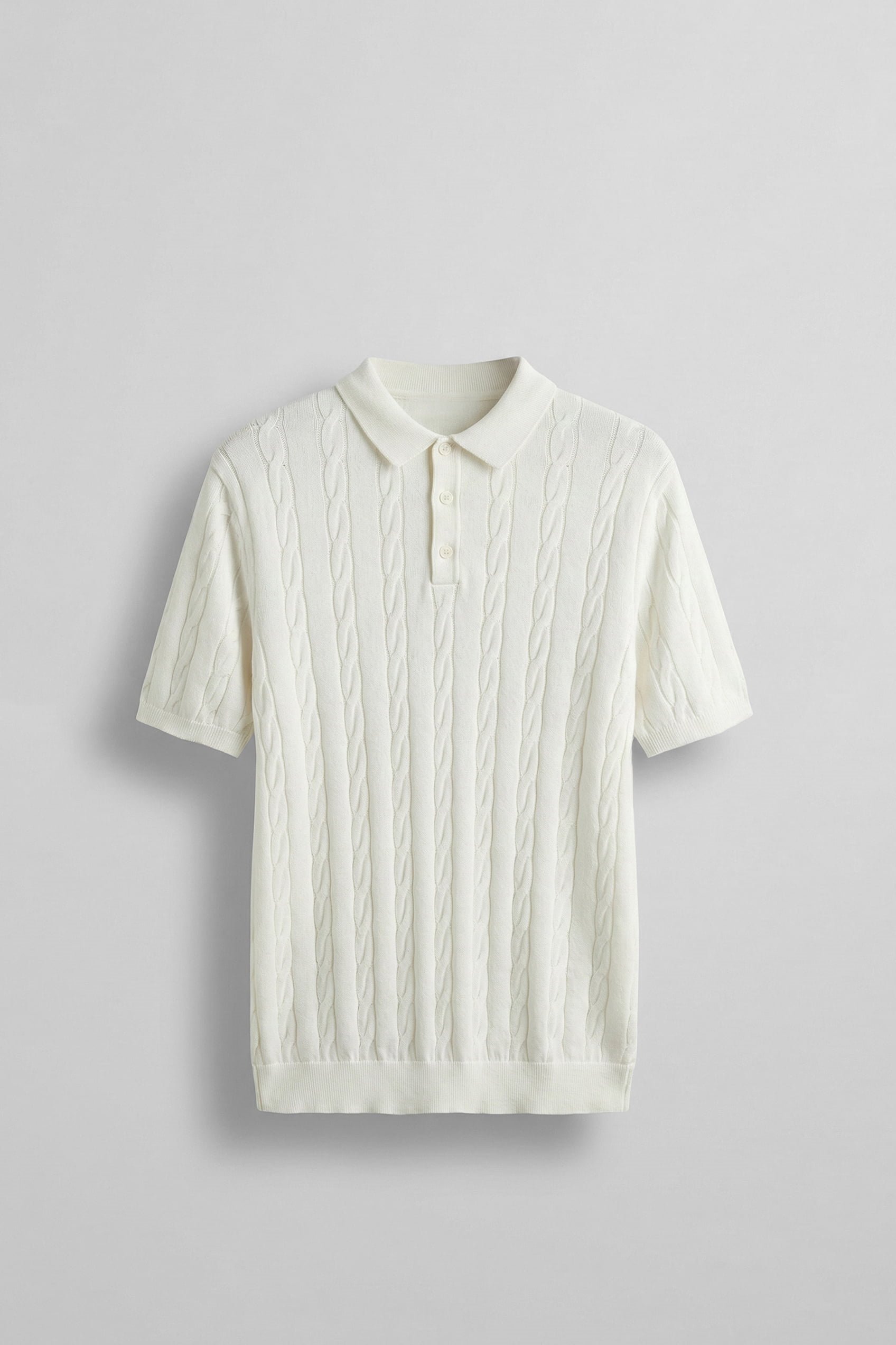 Erkek Regular Fit Saç Örgü Pamuklu Triko Polo Yaka T-Shirt Ekru