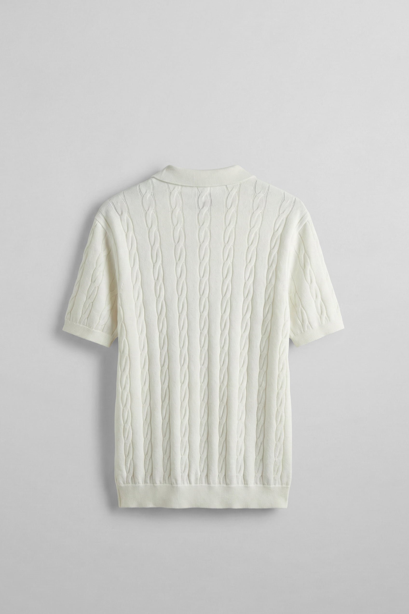 Erkek Regular Fit Saç Örgü Pamuklu Triko Polo Yaka T-Shirt Ekru