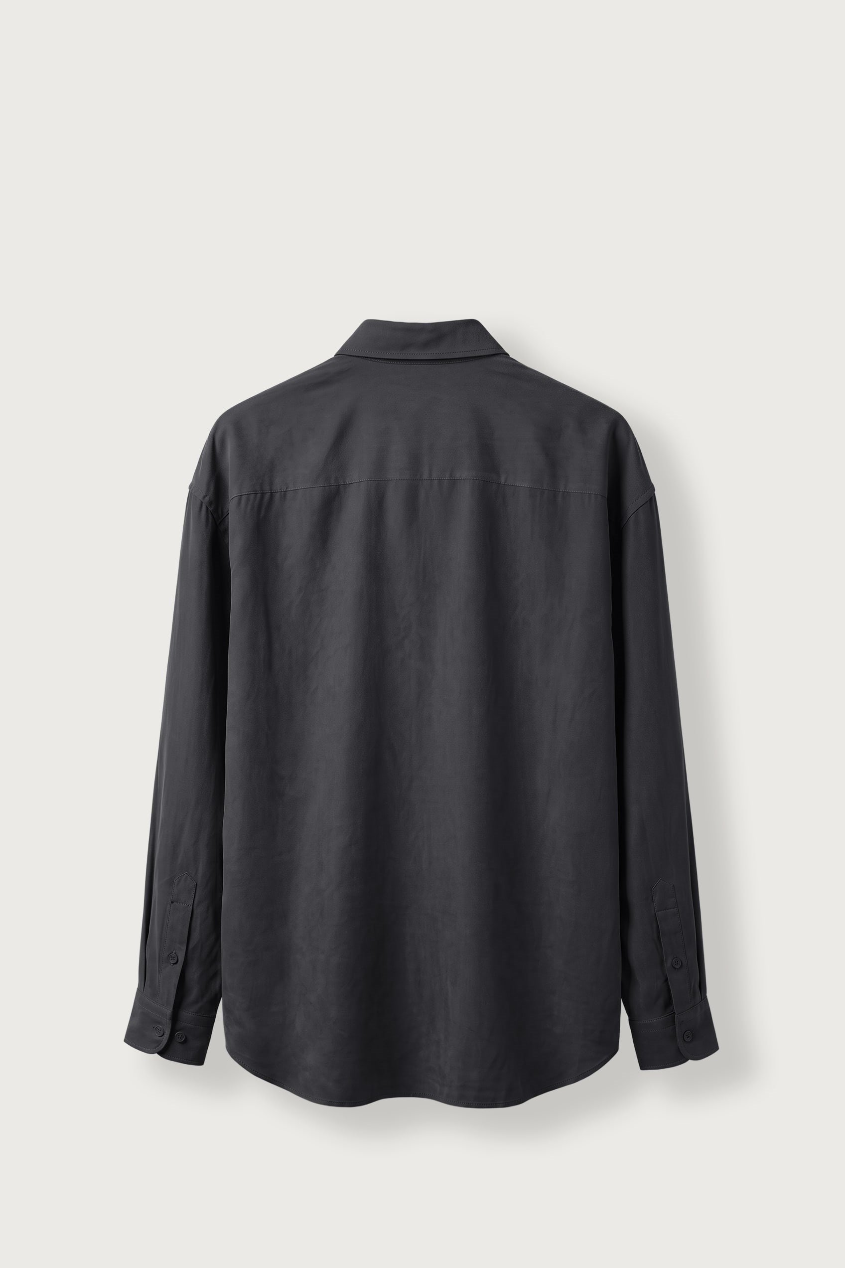 Erkek Relax Fit Basic Uzun Kollu Tencel Gömlek Koyu Gri