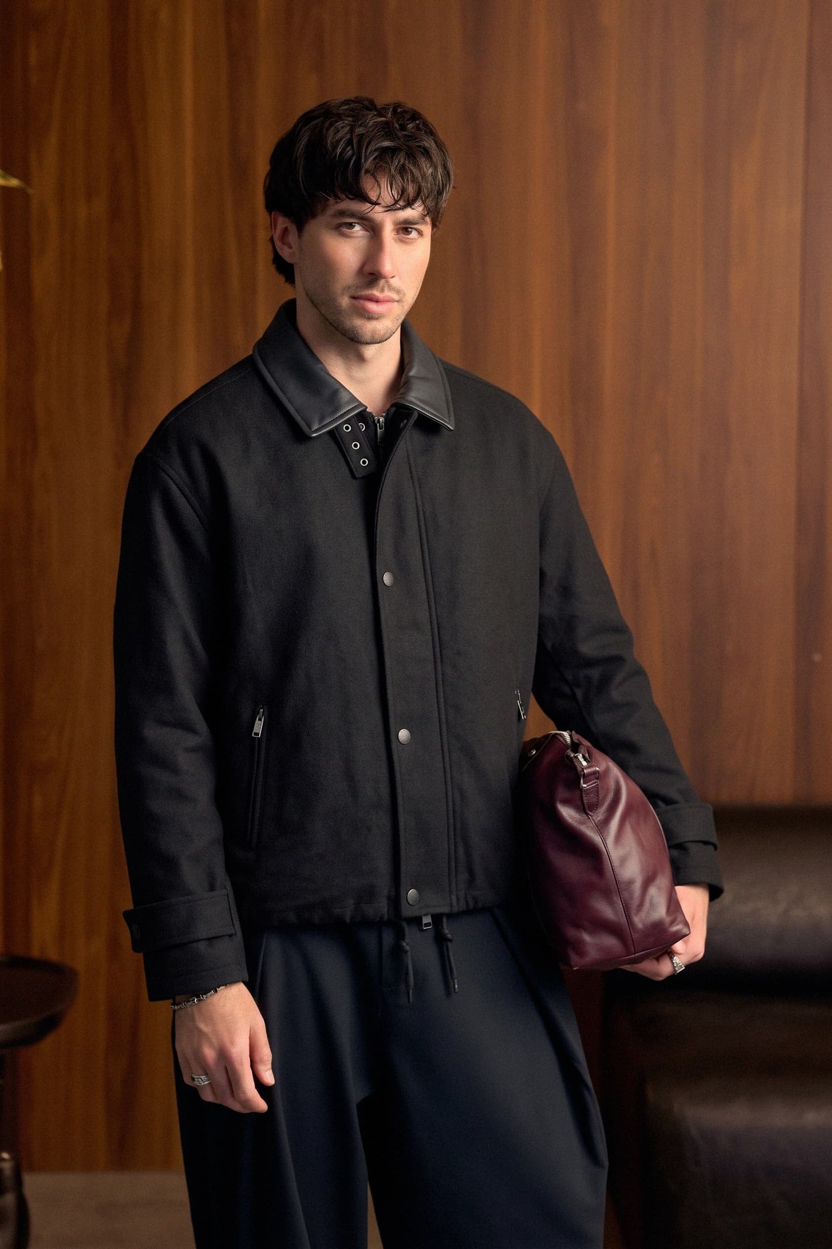 Erkek Relax Fit Gabardin Kumaş Ceket Siyah