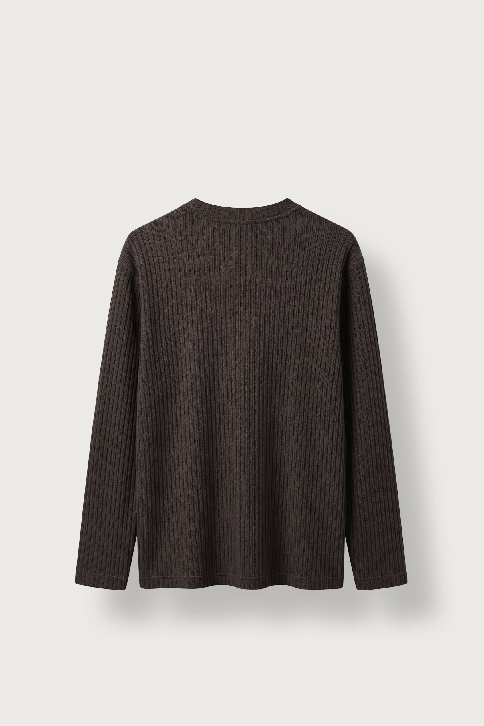 Erkek Relax Fit Henley Yaka Fitilli Triko Kazak Kahverengi