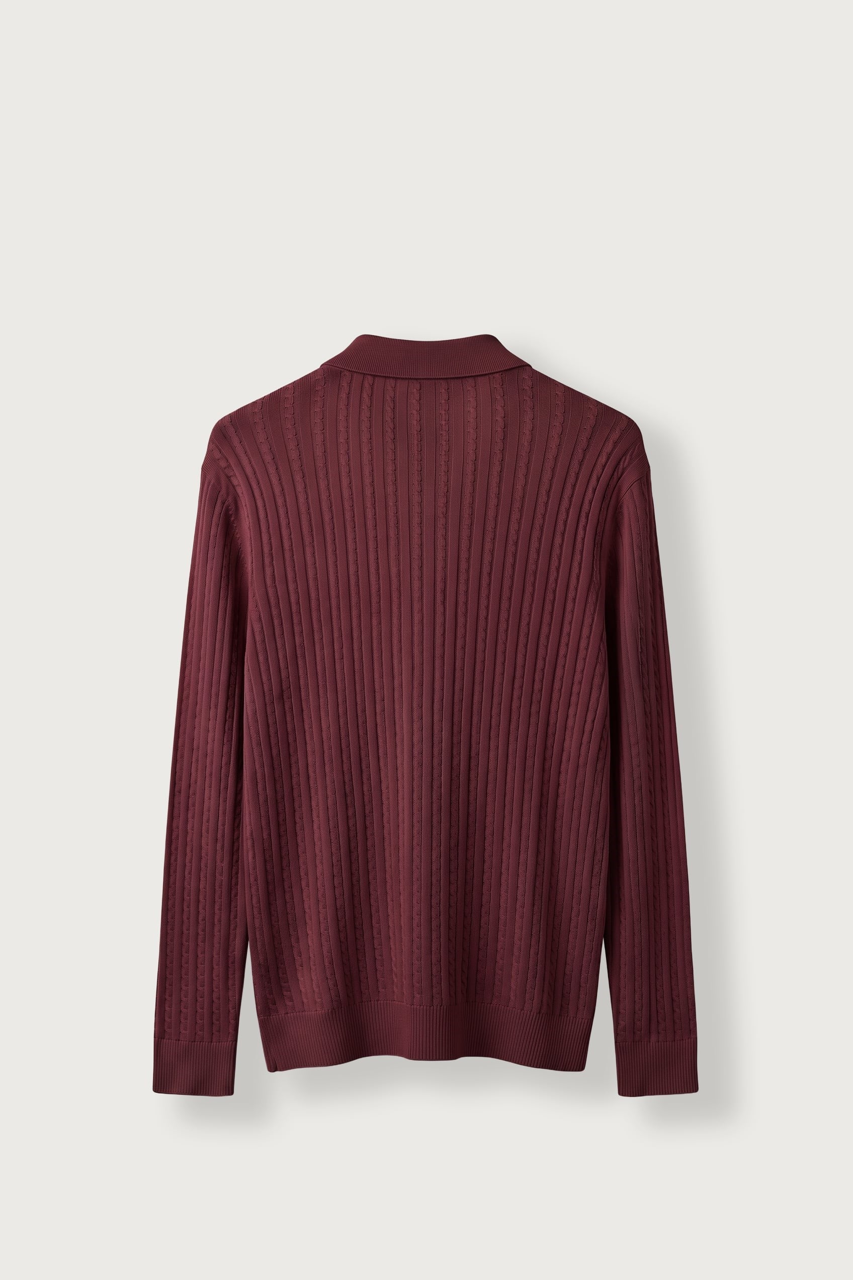 Erkek Relax Fit Polo Yaka Saç Örgü Triko Kazak Bordo