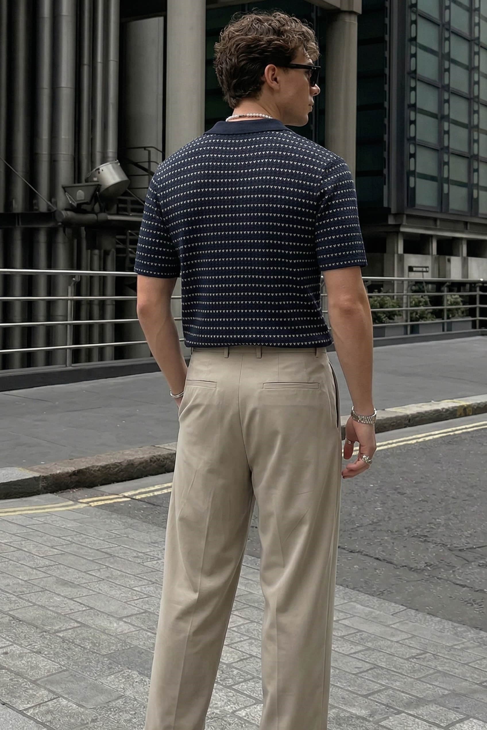 Erkek Relaxed Fit Ajurlu Örme Polo Yaka T-Shirt Lacivert