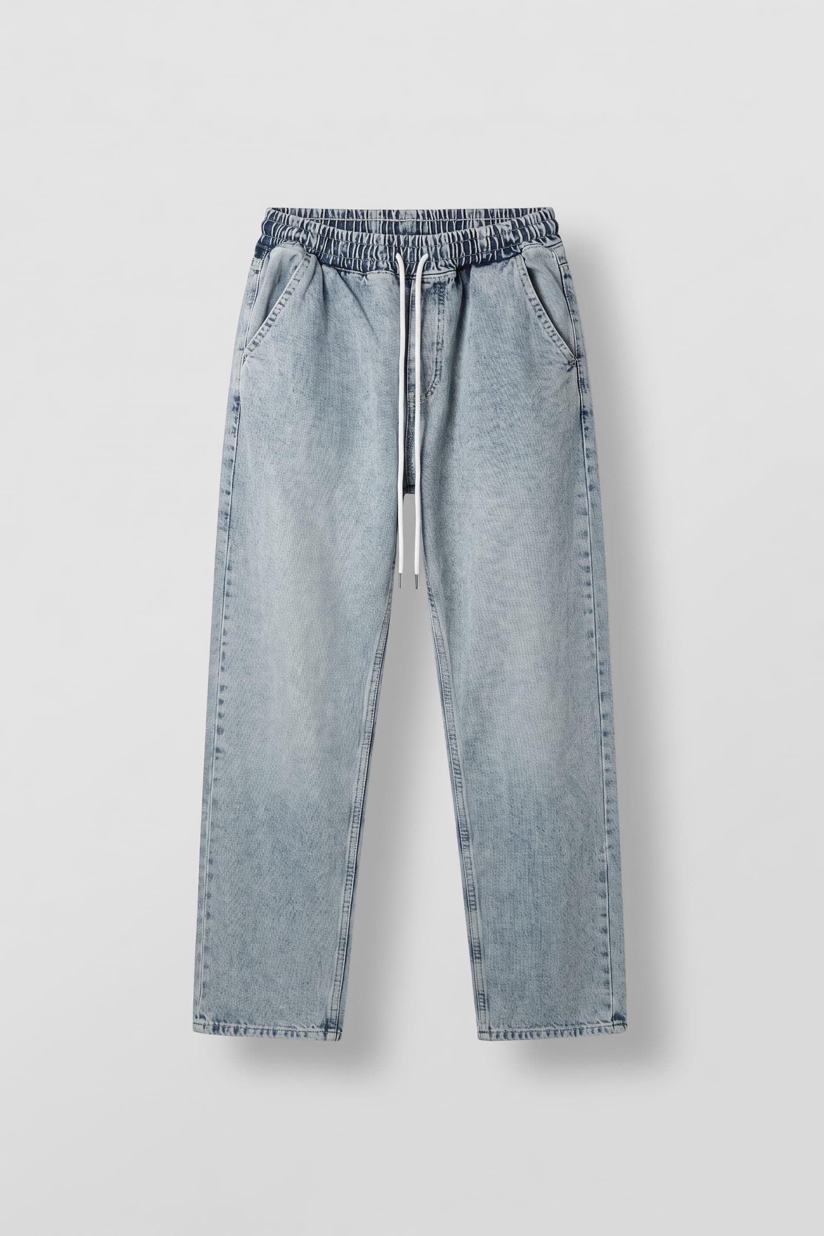 Erkek Relaxed Fit Beli Lastikli Jean Pantolon Açık Mavi
