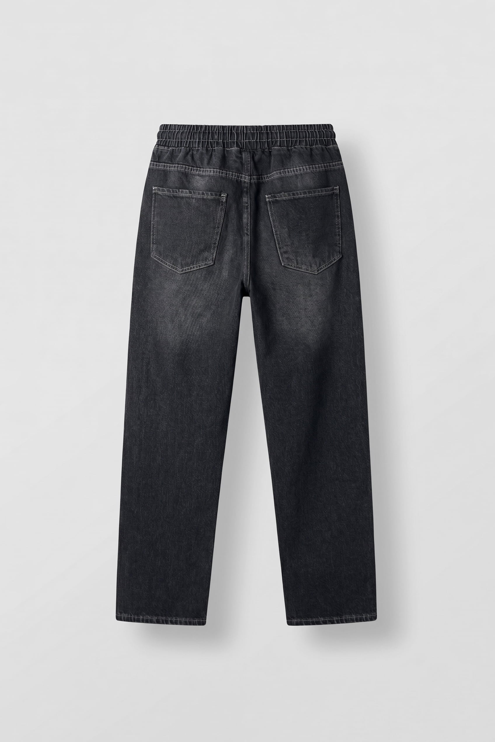 Erkek Relaxed Fit Beli Lastikli Jean Pantolon Siyah