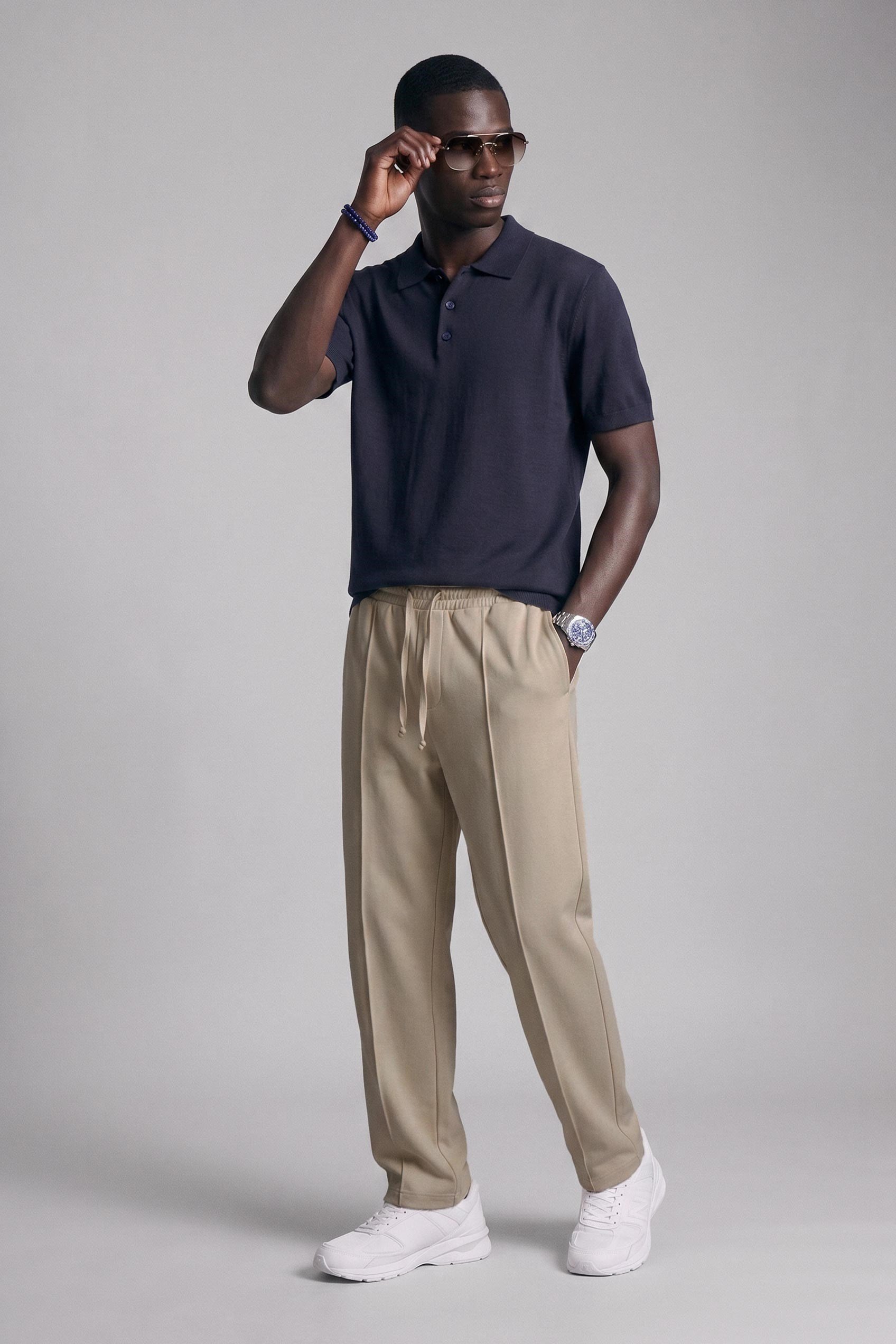 Erkek Relaxed Fit Dökümlü Polo Yaka Triko T-Shirt Lacivert