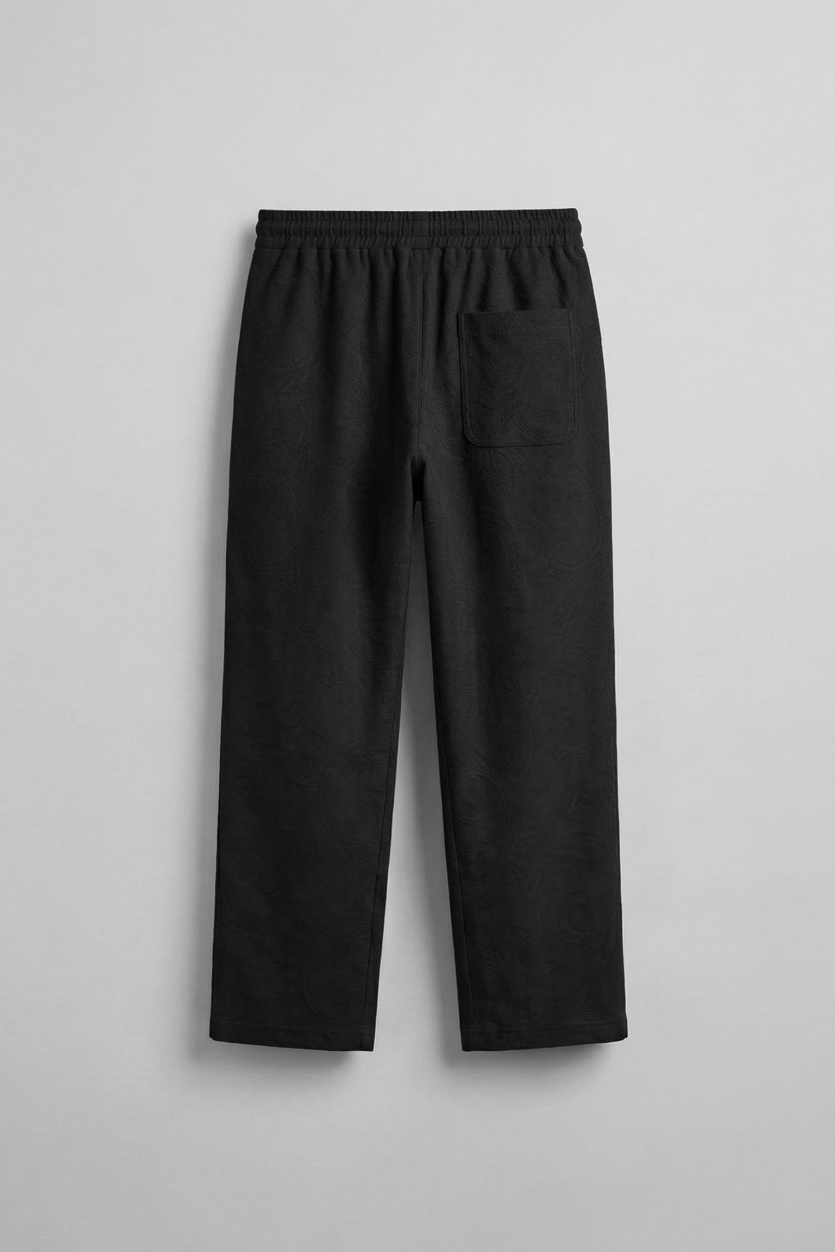 Erkek Relaxed Fit Jakar Desenli Bağcıklı Pantolon Siyah