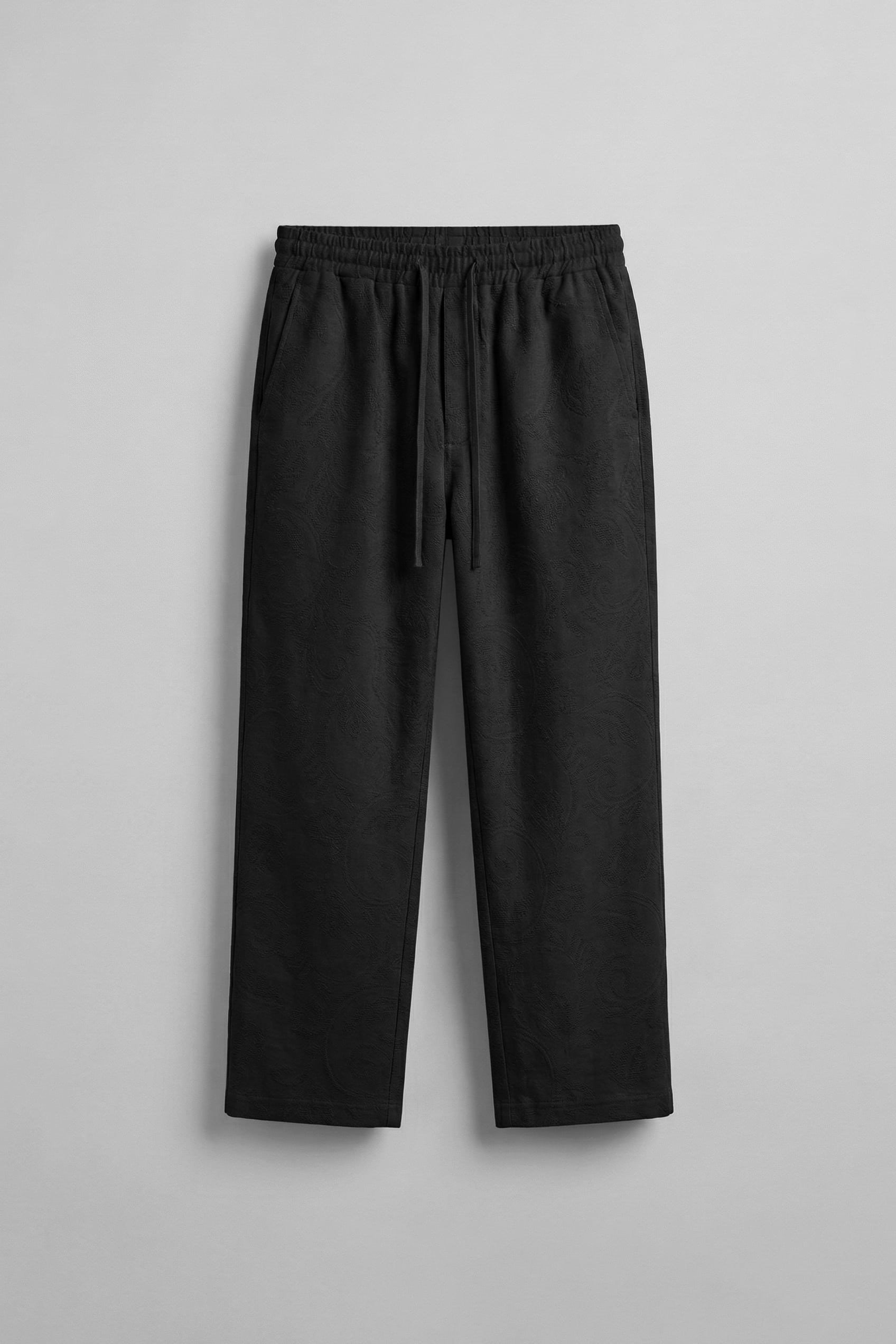 Erkek Relaxed Fit Jakar Desenli Bağcıklı Pantolon Siyah