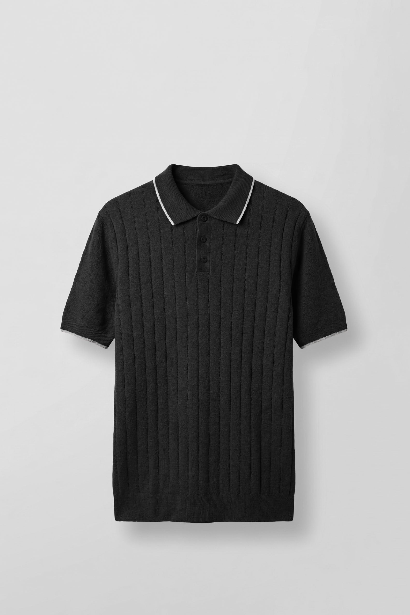 Erkek Relaxed Fit Pamuklu Havlu Polo Yaka Triko T-Shirt Siyah