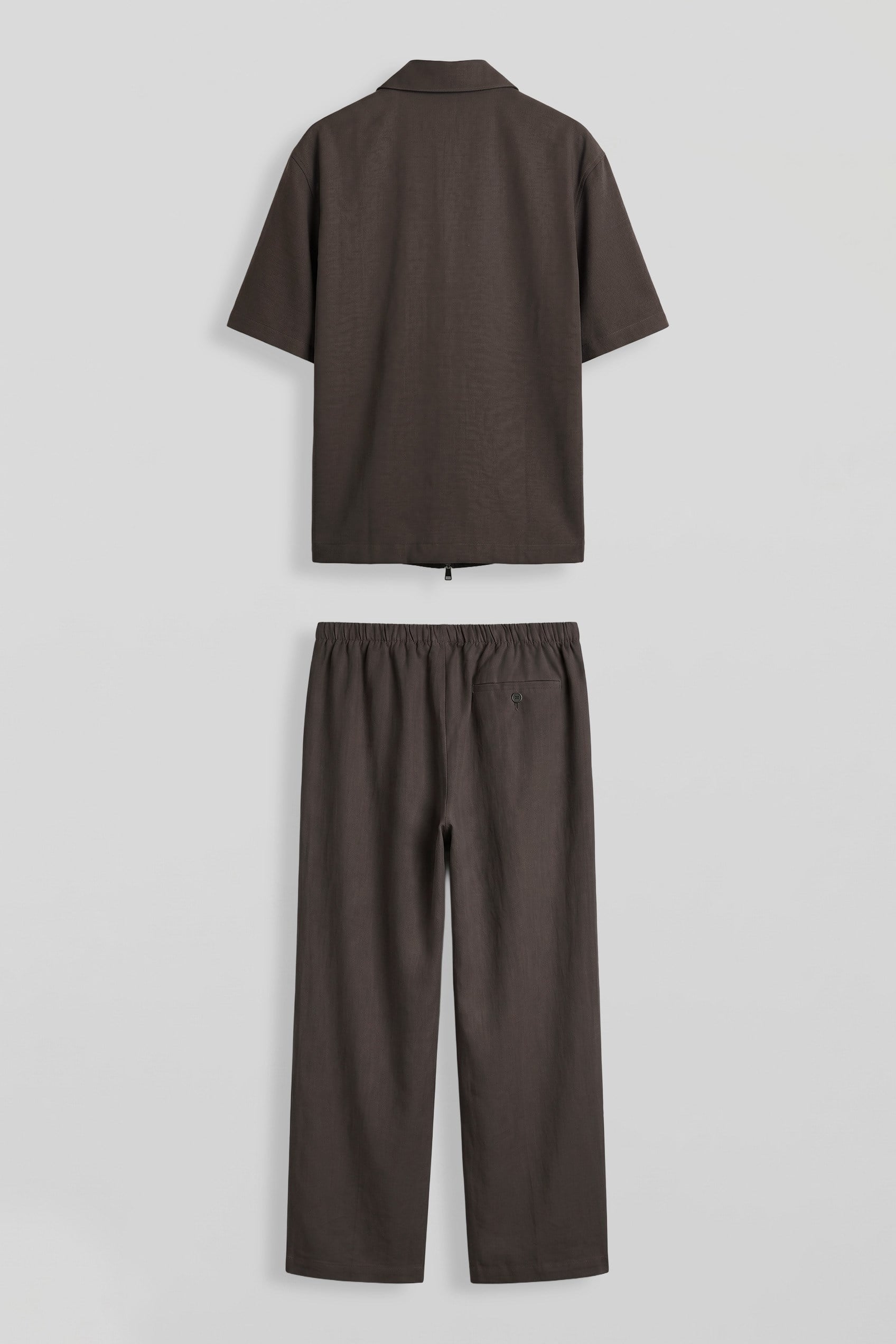 Erkek Relaxed Fit Tencel Fermuarlı Gömlek Pantolon Takımı Kahverengi