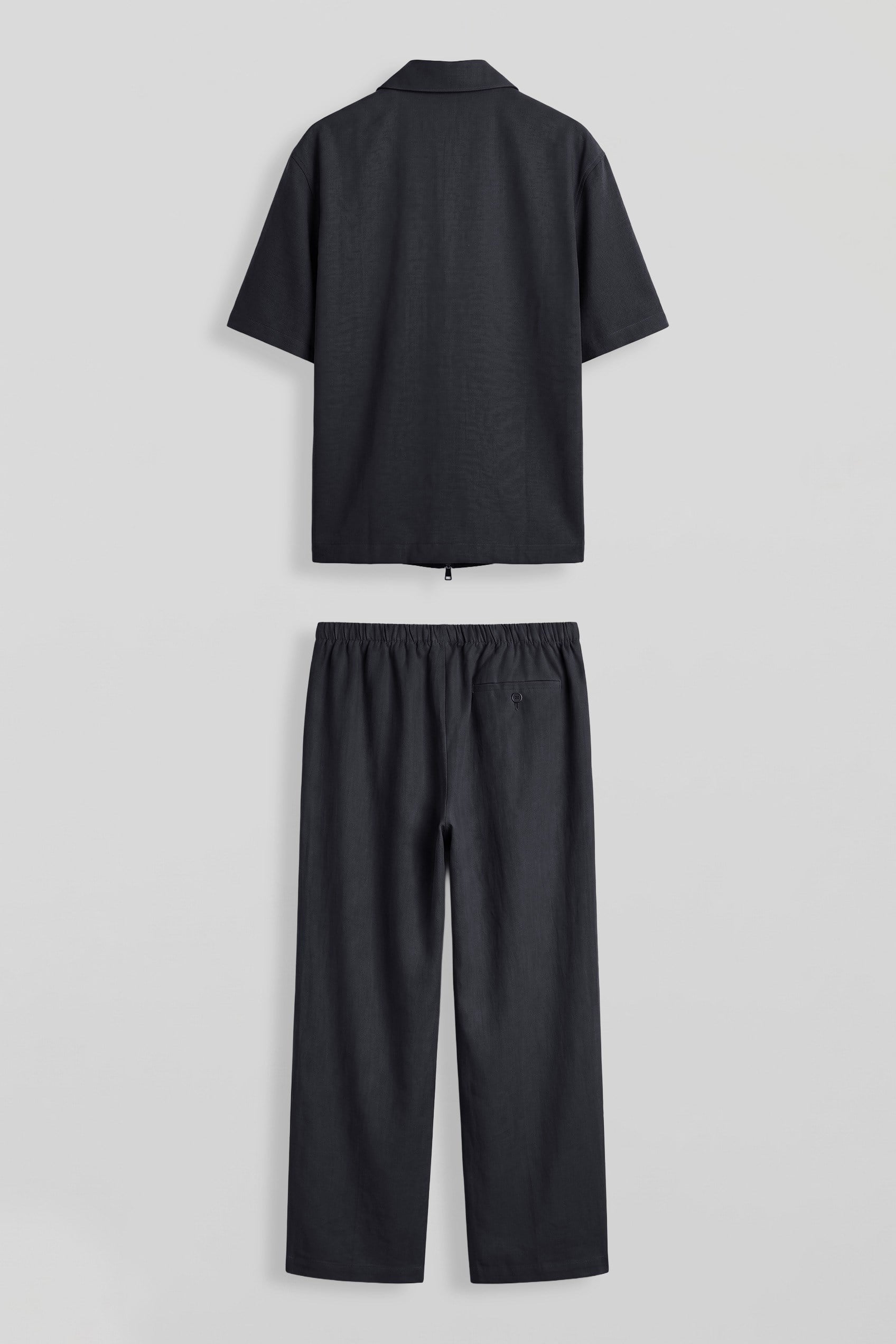 Erkek Relaxed Fit Tencel Fermuarlı Gömlek Pantolon Takımı Lacivert