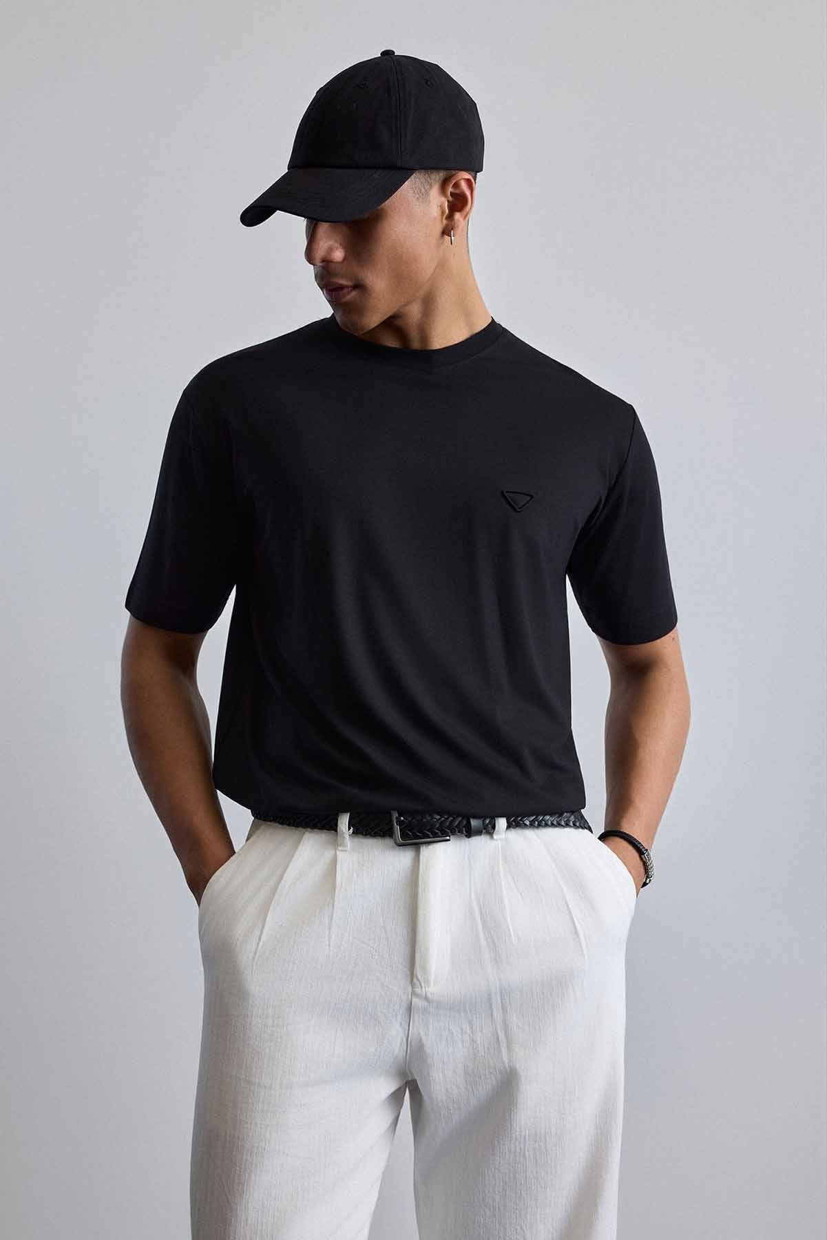 Erkek Relaxed Fit Yumuşak Dokulu Basic T-Shirt Siyah