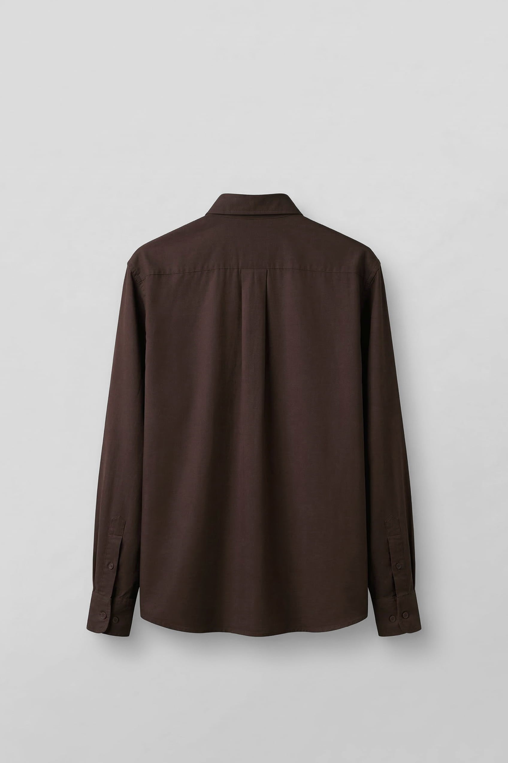 Erkek Relaxed Minimal Nakışlı Basic Tencel Gömlek Kahverengi