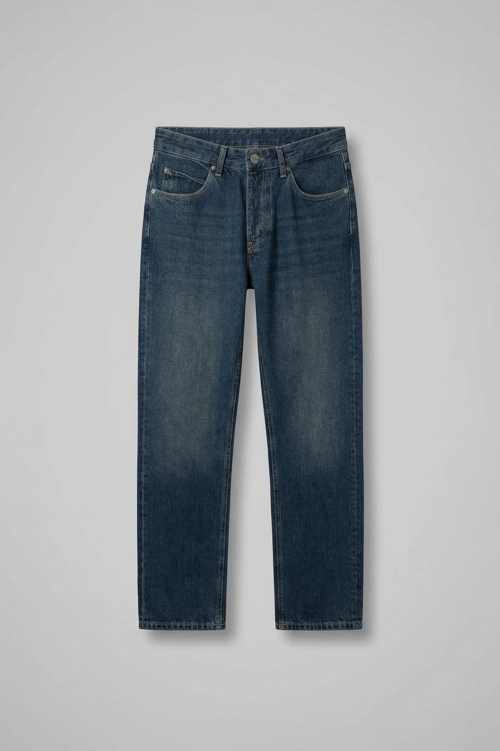 Erkek Relaxed Straight Fit Basic Jean Koyu Mavi