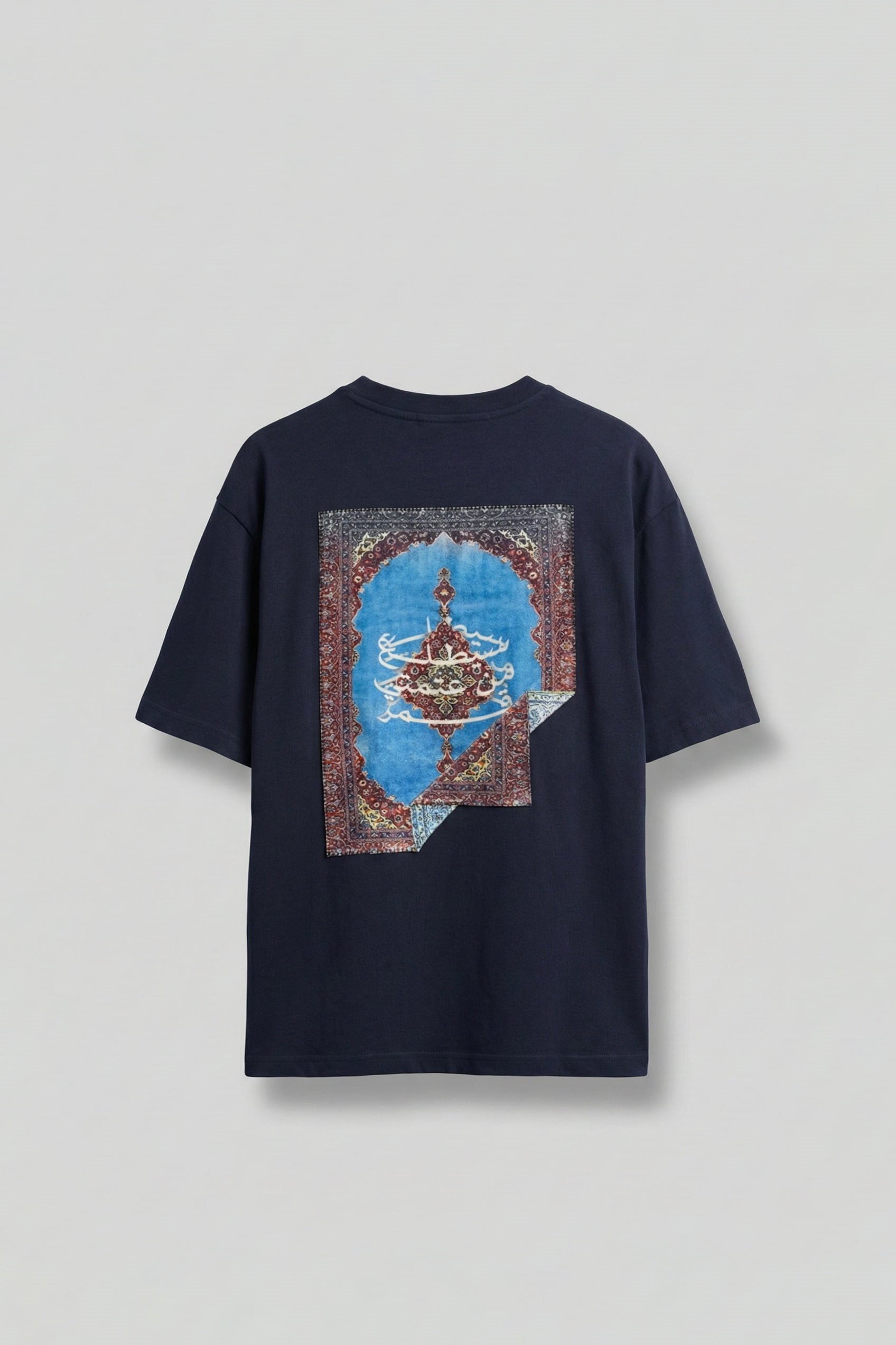 Erkek Sırtı Yamalı Oversize T-Shirt Lacivert