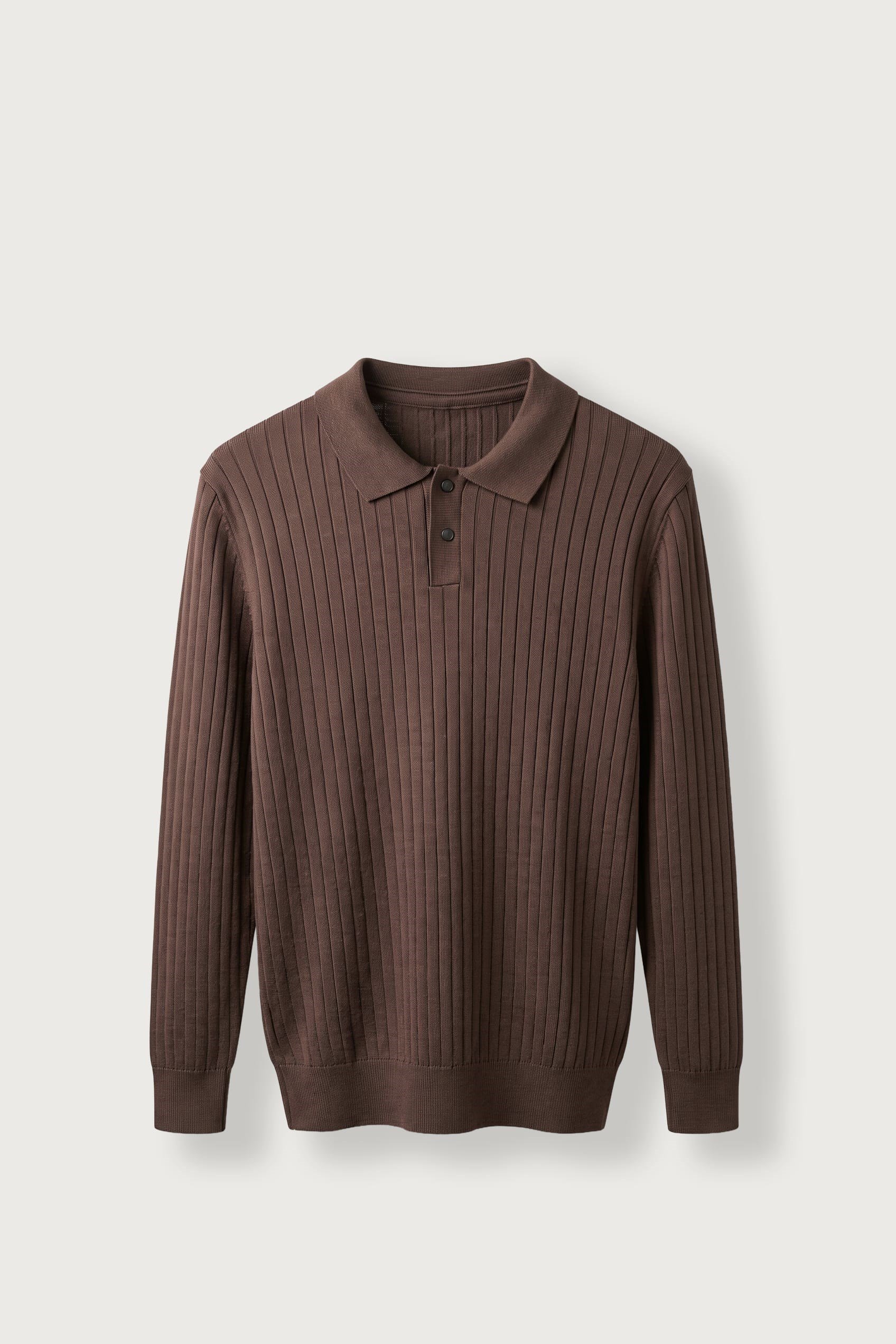 Erkek Slim Fit Fitilli Düğmeli Polo Yaka Triko Kazak Kahverengi
