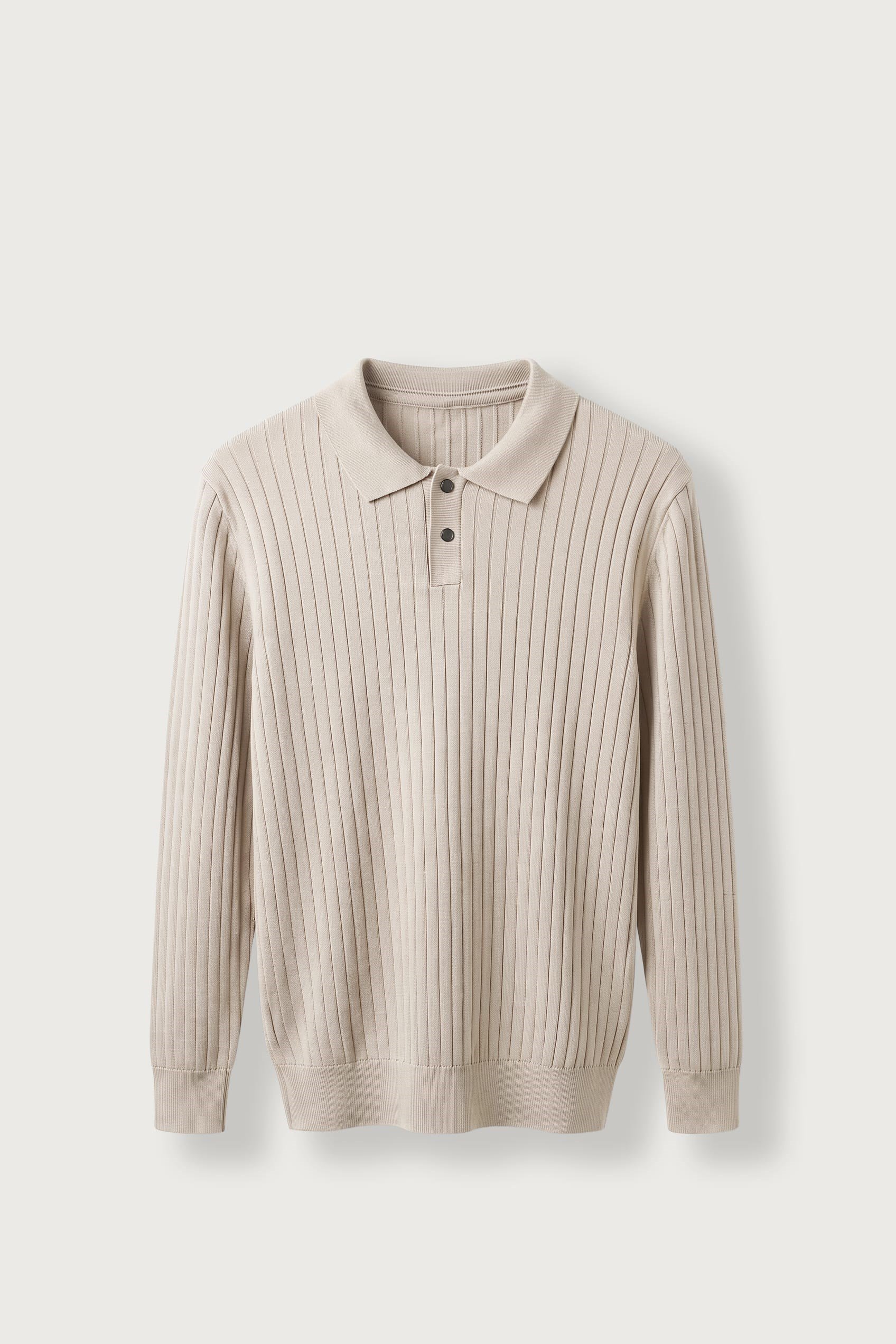 Erkek Slim Fit Fitilli Düğmeli Polo Yaka Triko Kazak Bej