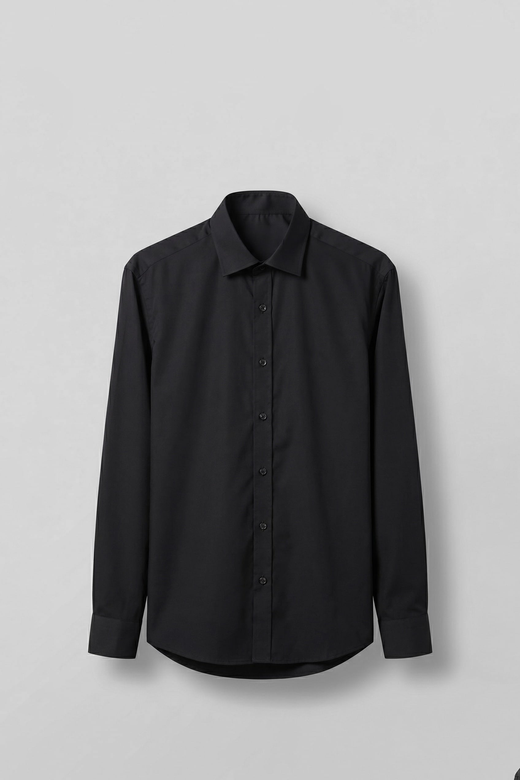 Erkek Slim Fit Pamuk Klasik Yaka Uzun Kollu Gömlek Siyah
