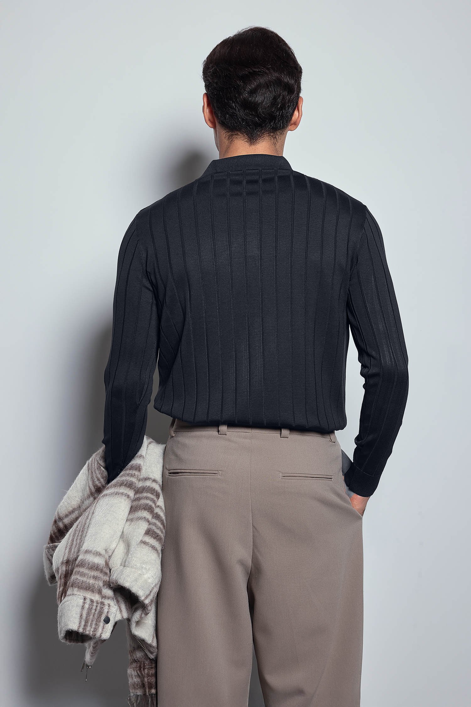Erkek Slim Fit Premium Kumaş Polo Yaka Düğmeli Kazak Lacivert