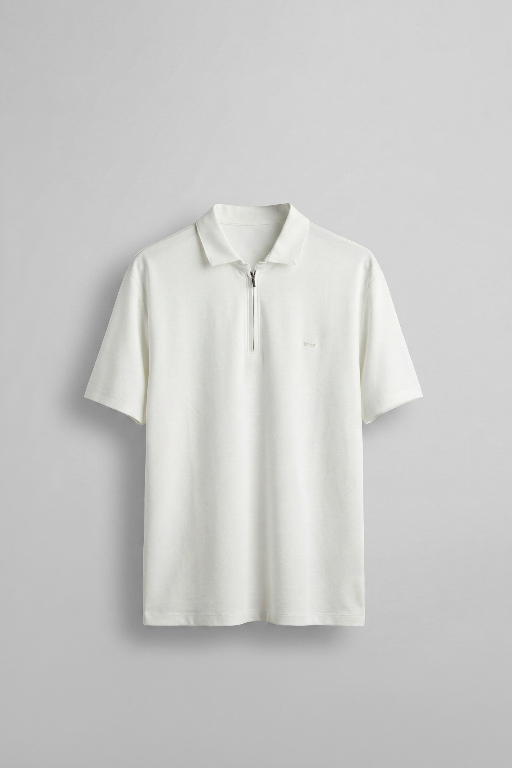 Erkek Slim Fit Yarım Fermuarlı Basic Polo Yaka T-Shirt Beyaz