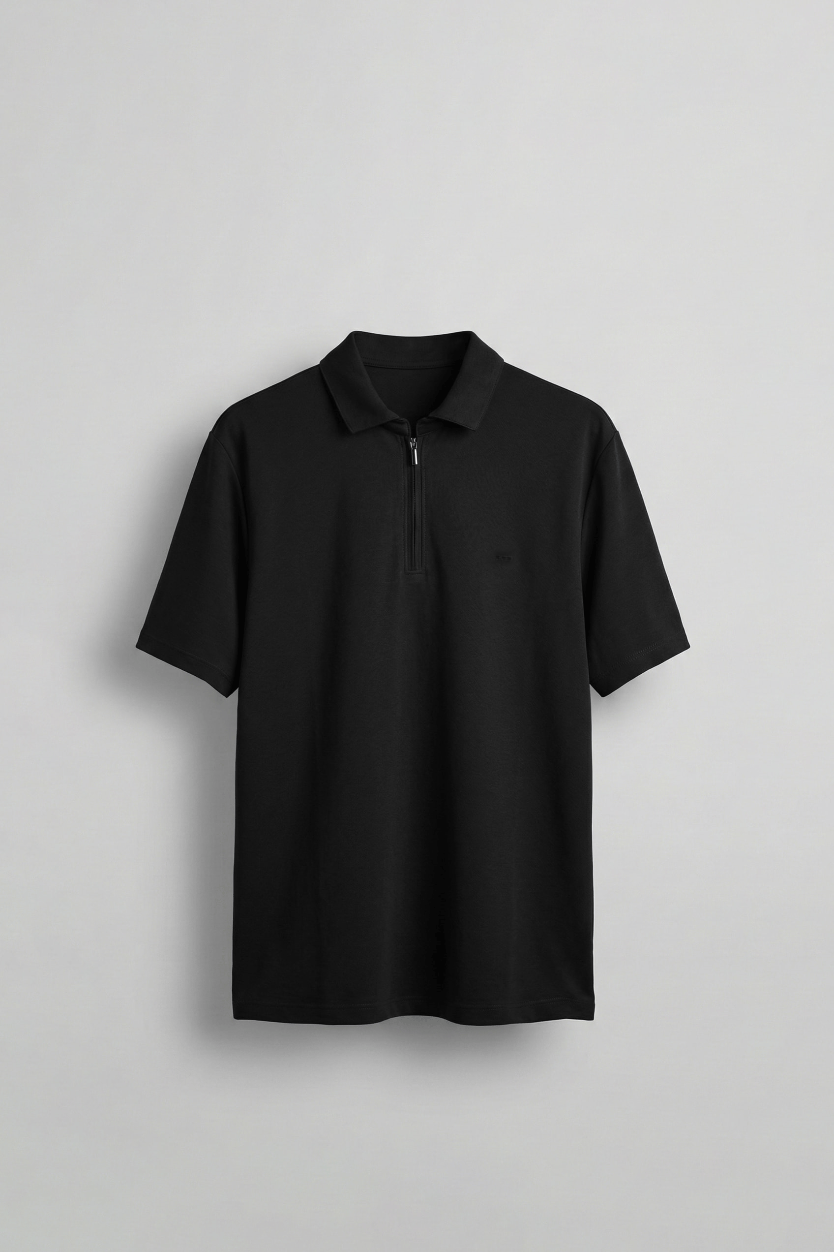 Erkek Slim Fit Yarım Fermuarlı Basic Polo Yaka T-Shirt Siyah