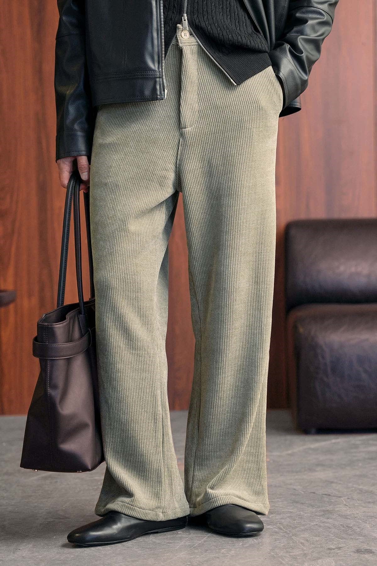 Erkek Süper Baggy Fitilli Kadife Pantolon Haki