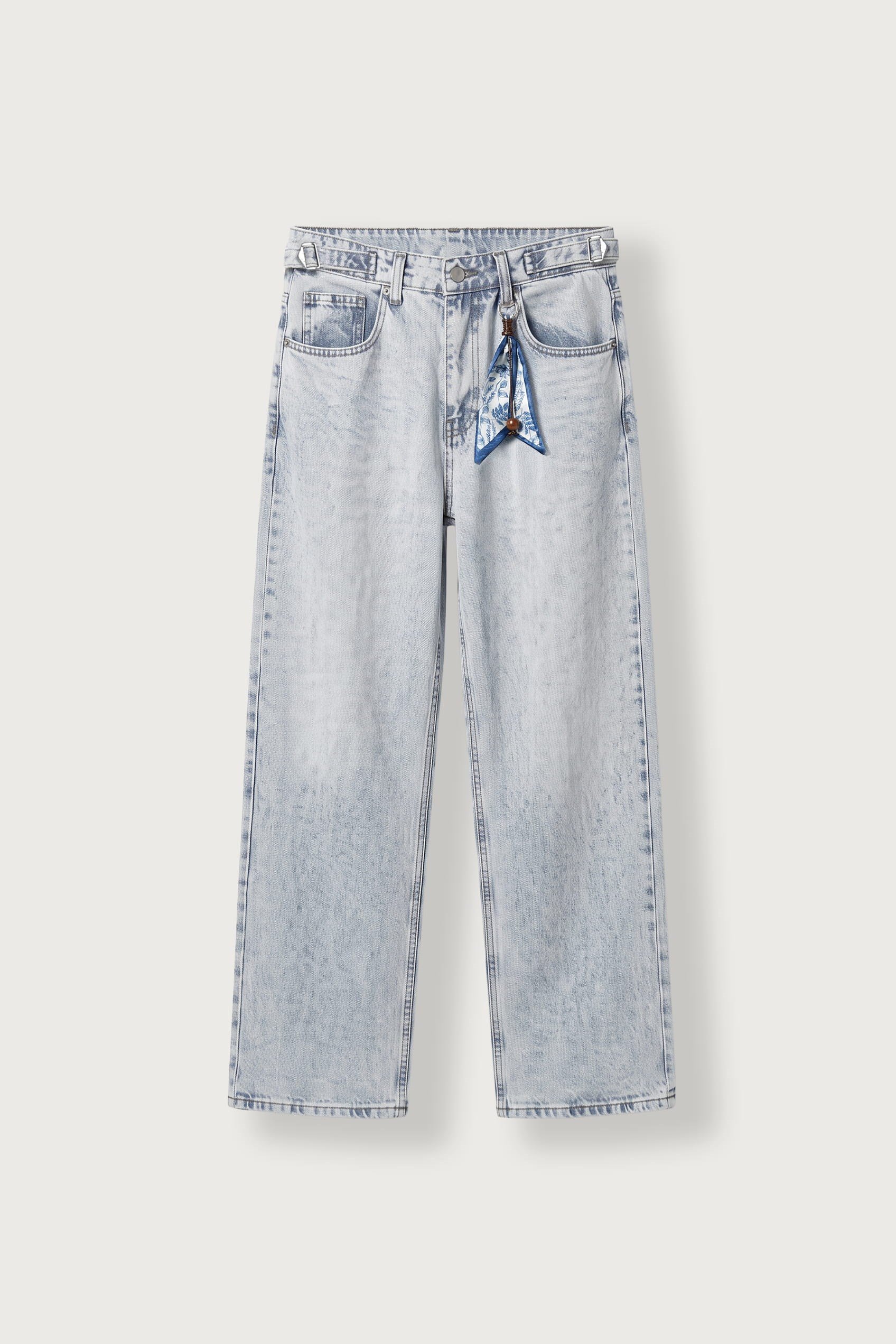 Erkek Süper Baggy Kemer Tokalı Yıkamalı Jean Buz Mavi