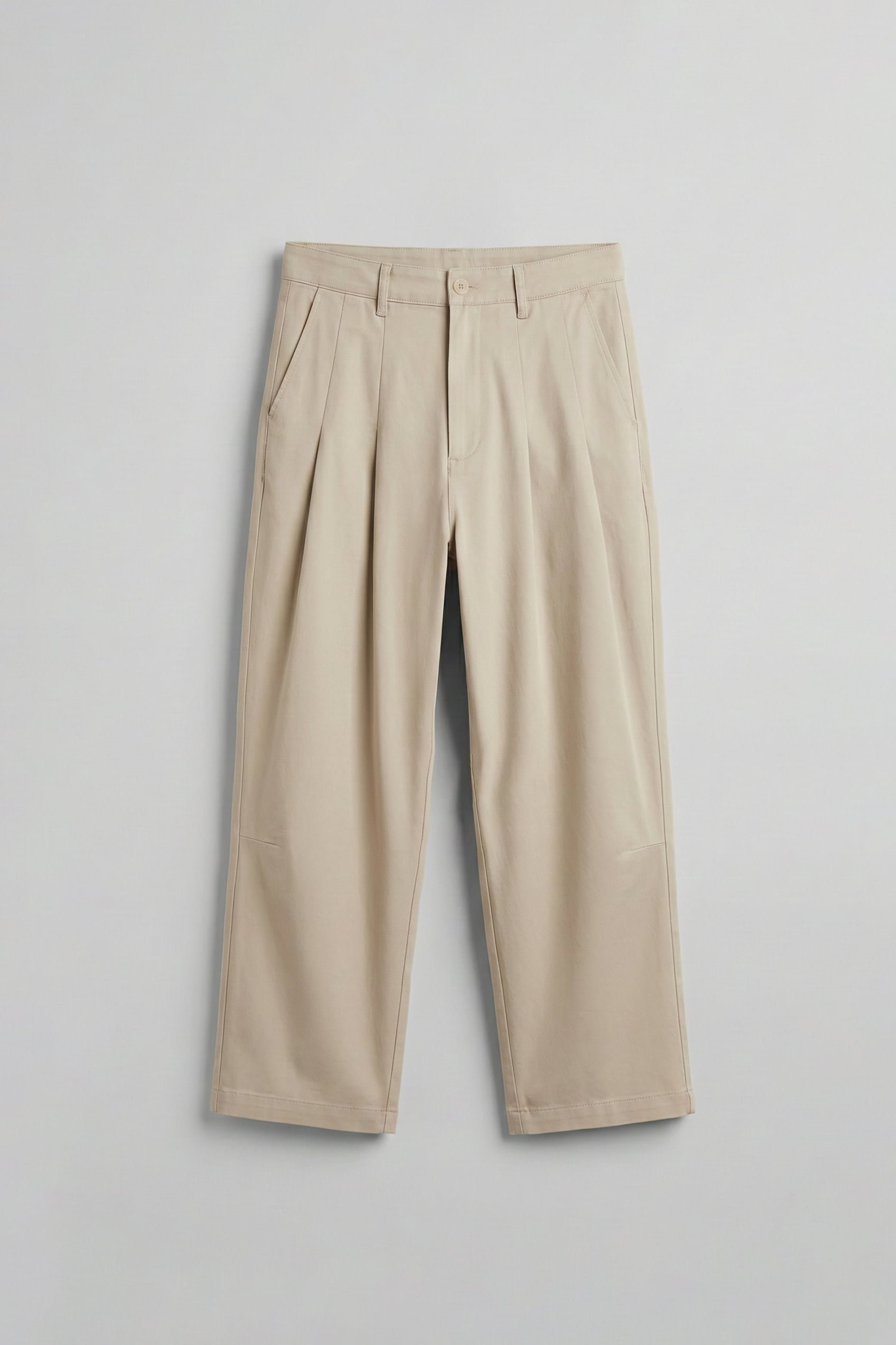 Erkek Süper Baggy Pileli Vintage Pantolon Bej