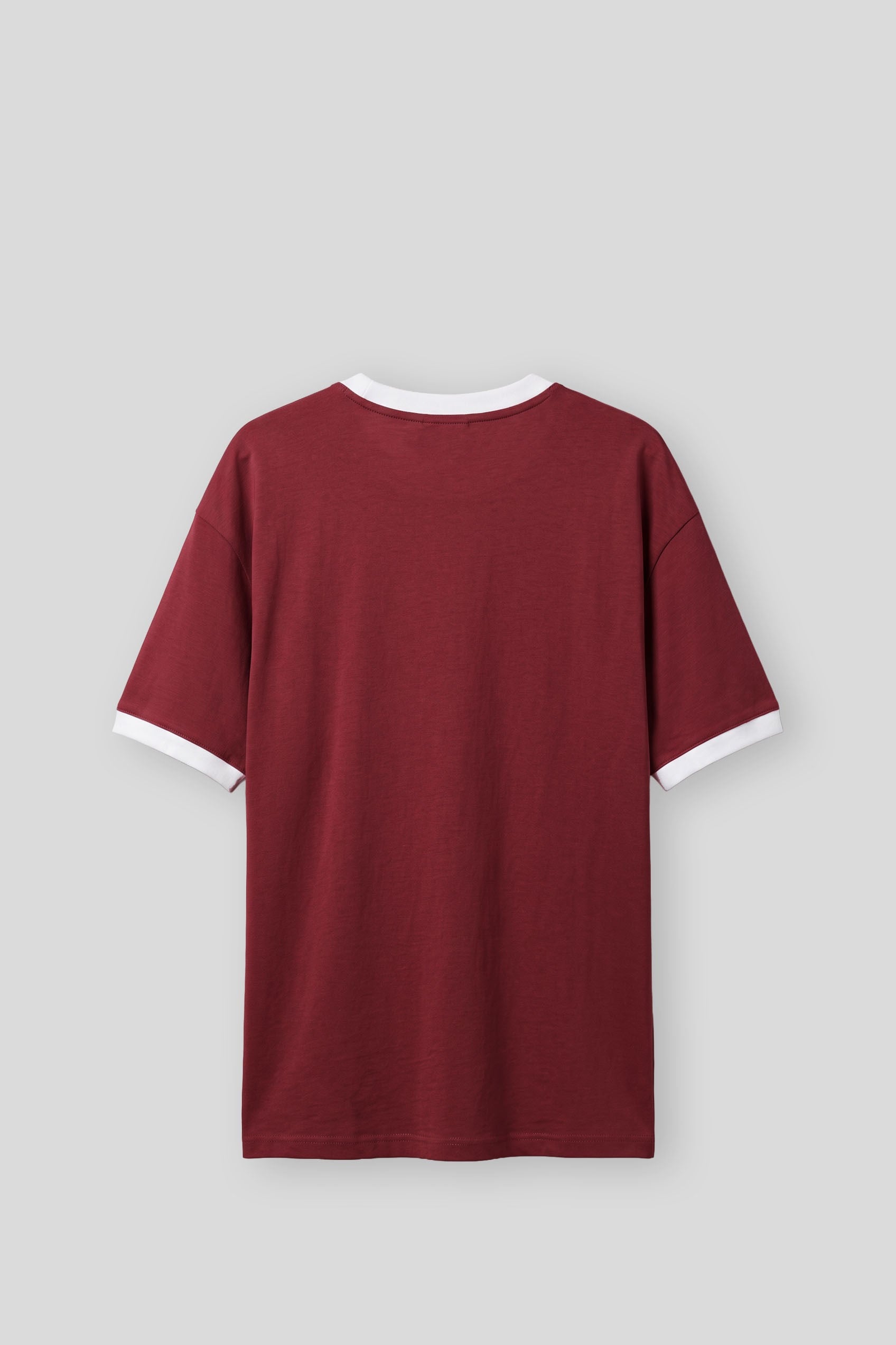 Erkek Süper Oversize LA Baskılı Kontrast Yaka T-Shirt Bordo