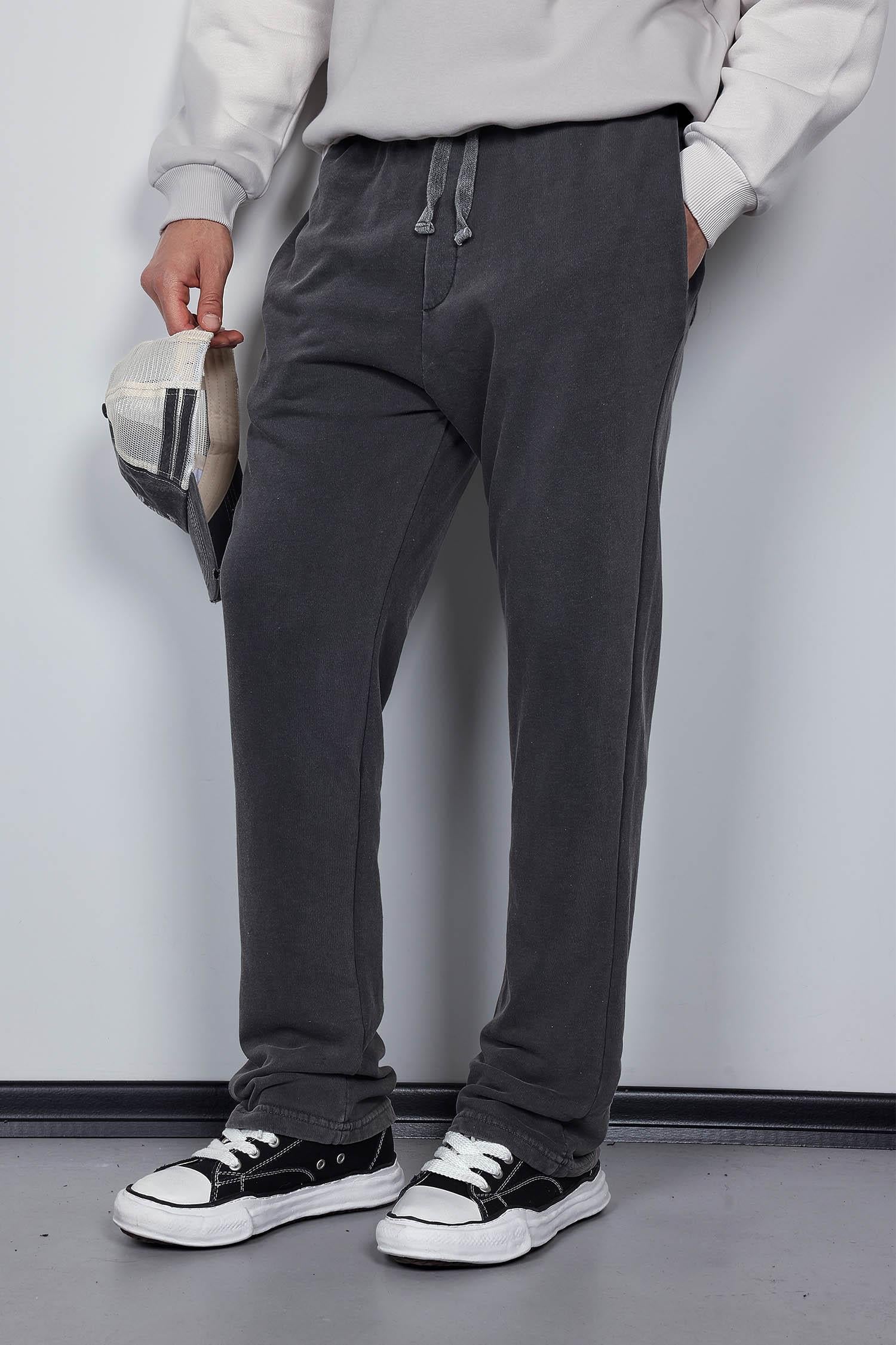 Erkek Yıkamalı Baggy Fit İnce Eşofman Siyah