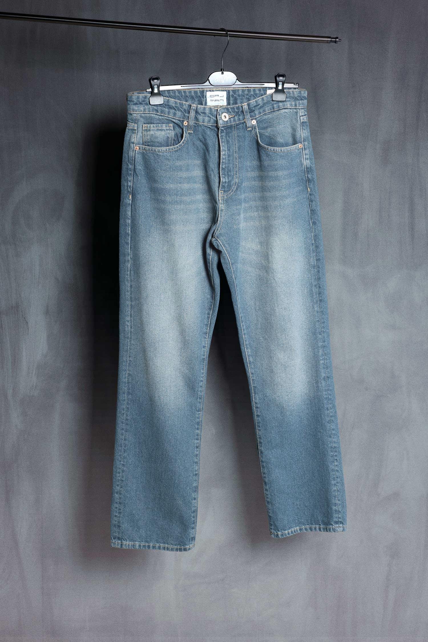 Erkek Yıkamalı Baggy Fit Jean Mavi