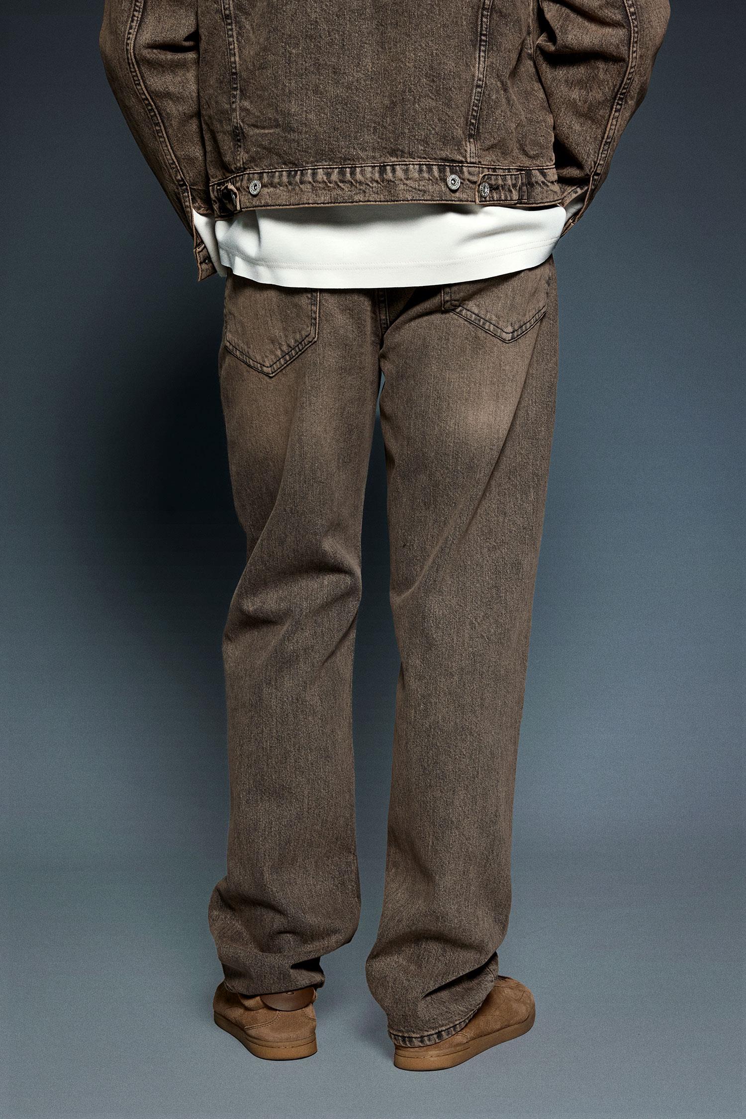 Erkek Yıkamalı Baggy Fit Jean Pantolon Kahverengi