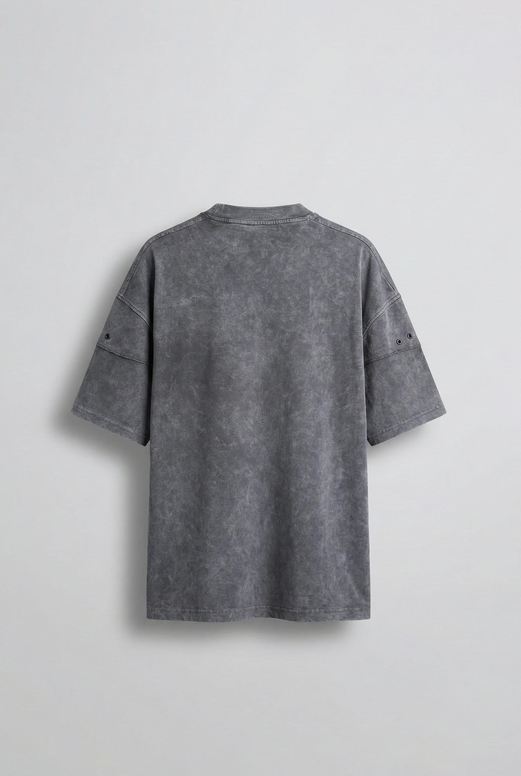 Erkek Yıkamalı Nakışlı Oversize T-Shirt Füme