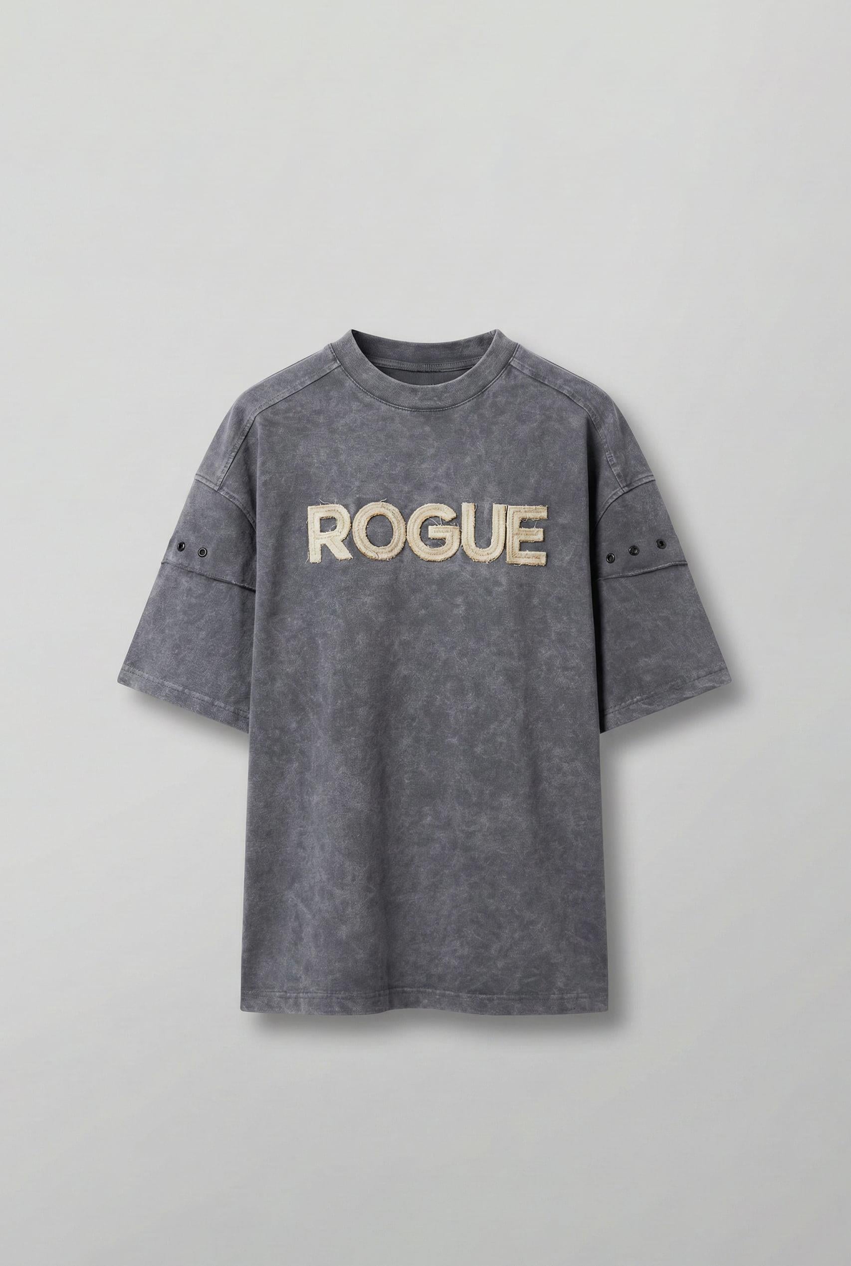 Erkek Yıkamalı Nakışlı Oversize T-Shirt Füme
