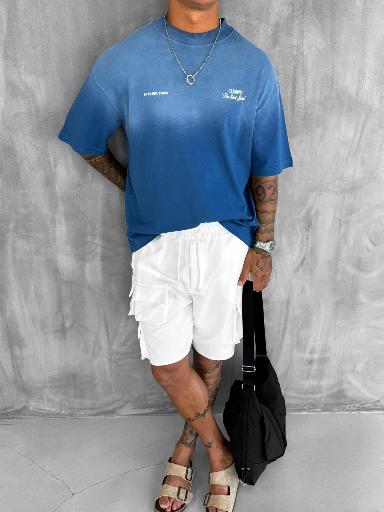 Erkek Yıkamalı Premium Kumaş Oversize T-Shirt Koyu Mavi