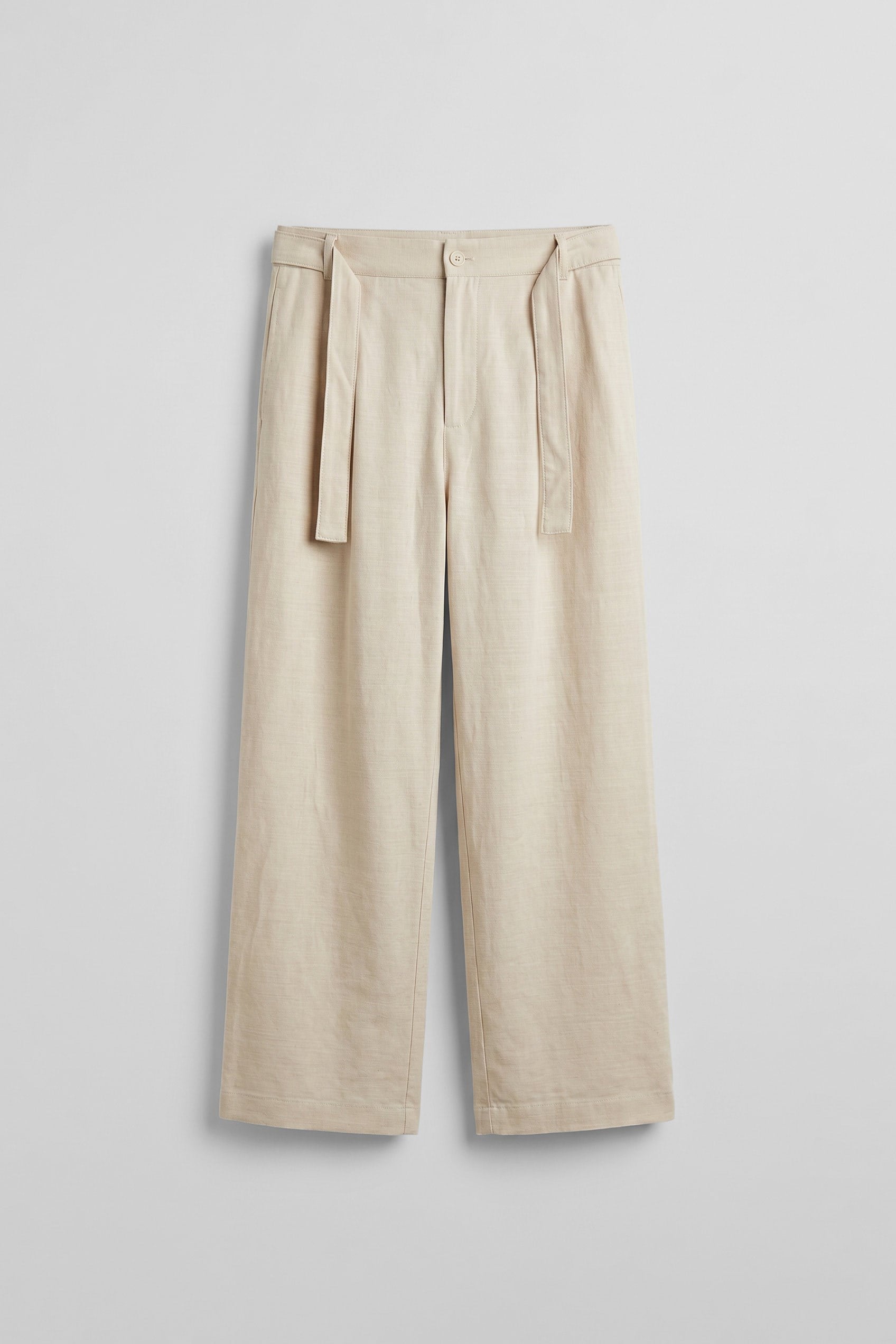 Erkek Yüksek Bel Kuşaklı Pamuklu Baggy Pantolon Bej