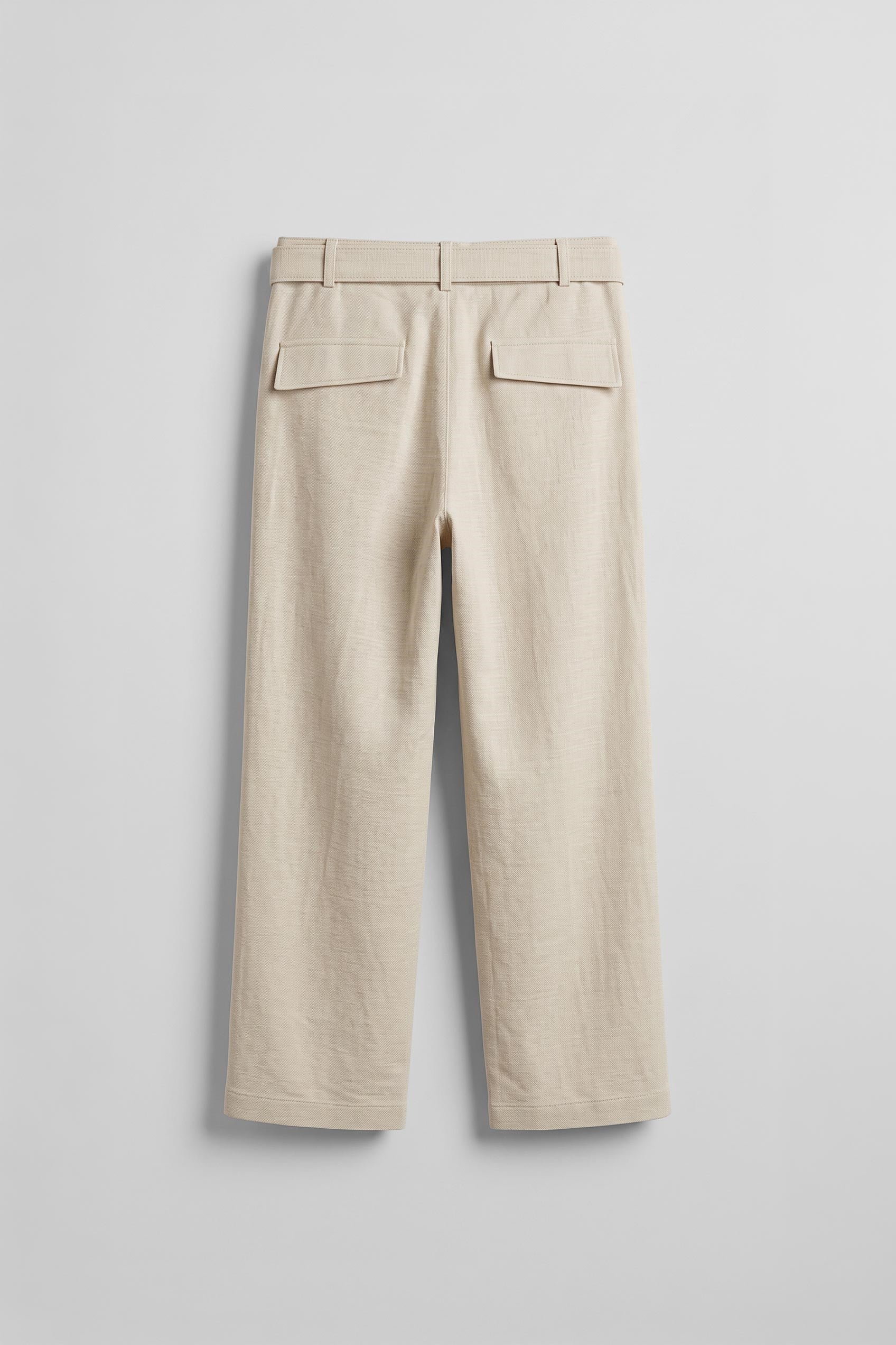 Erkek Yüksek Bel Kuşaklı Pamuklu Baggy Pantolon Bej