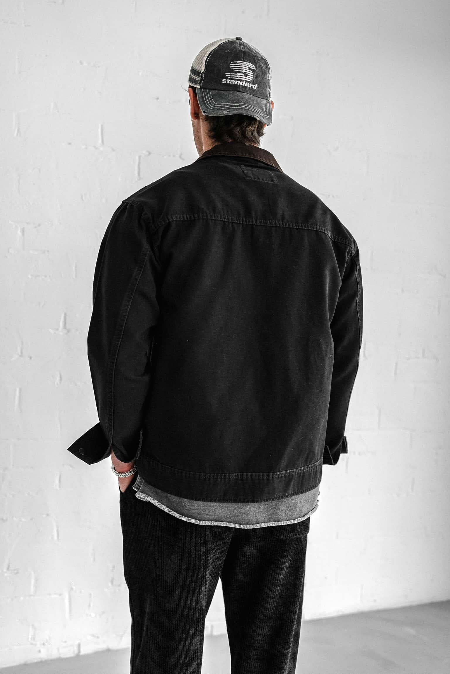 Erkek Kontrast Yakalı Regular Fit Denim Ceket Siyah