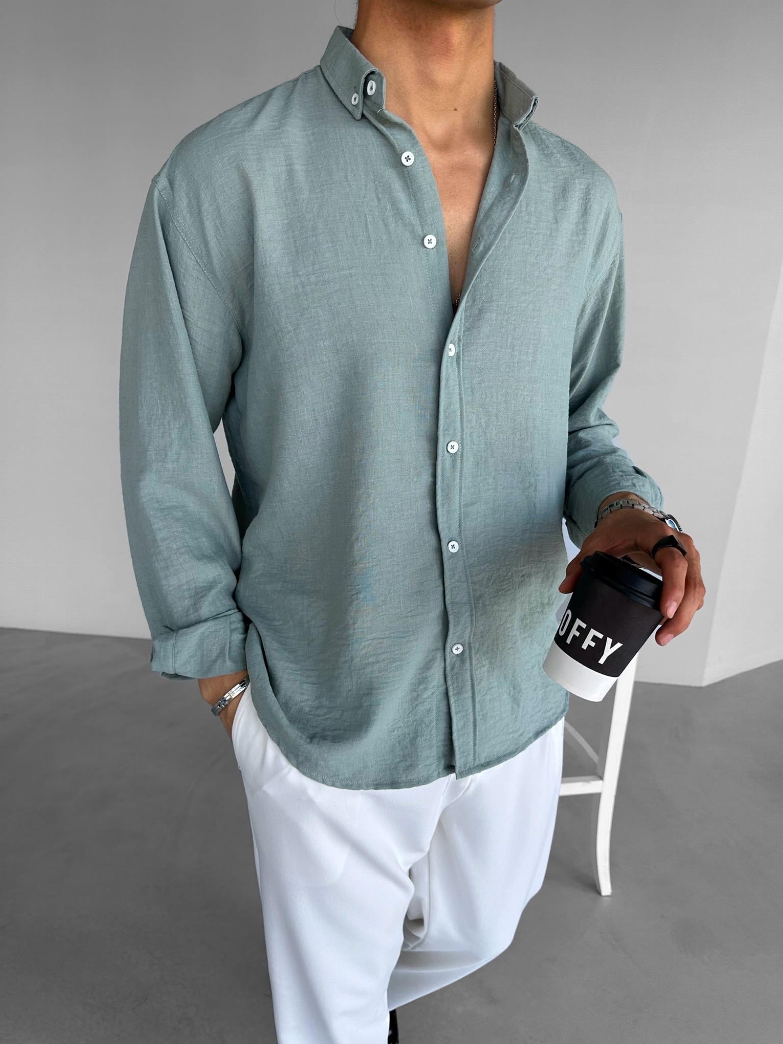 Erkek Oversize Basic Rahat Gömlek Mint