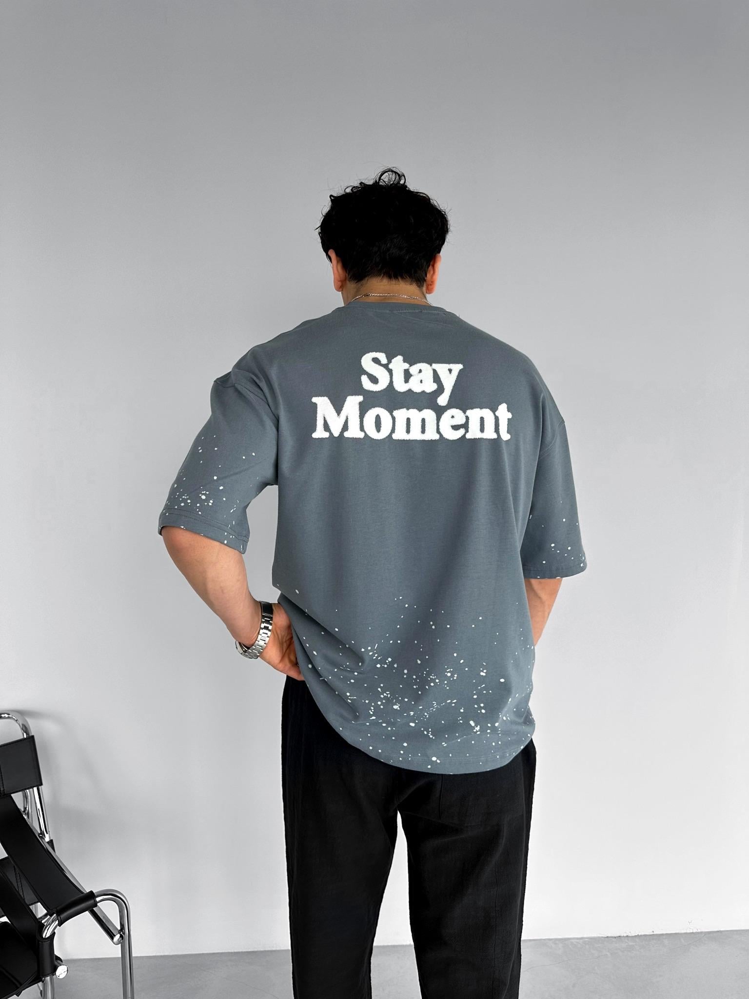 Erkek Oversize Dokulu Baskılı %100 Pamuk T-Shirt Gri